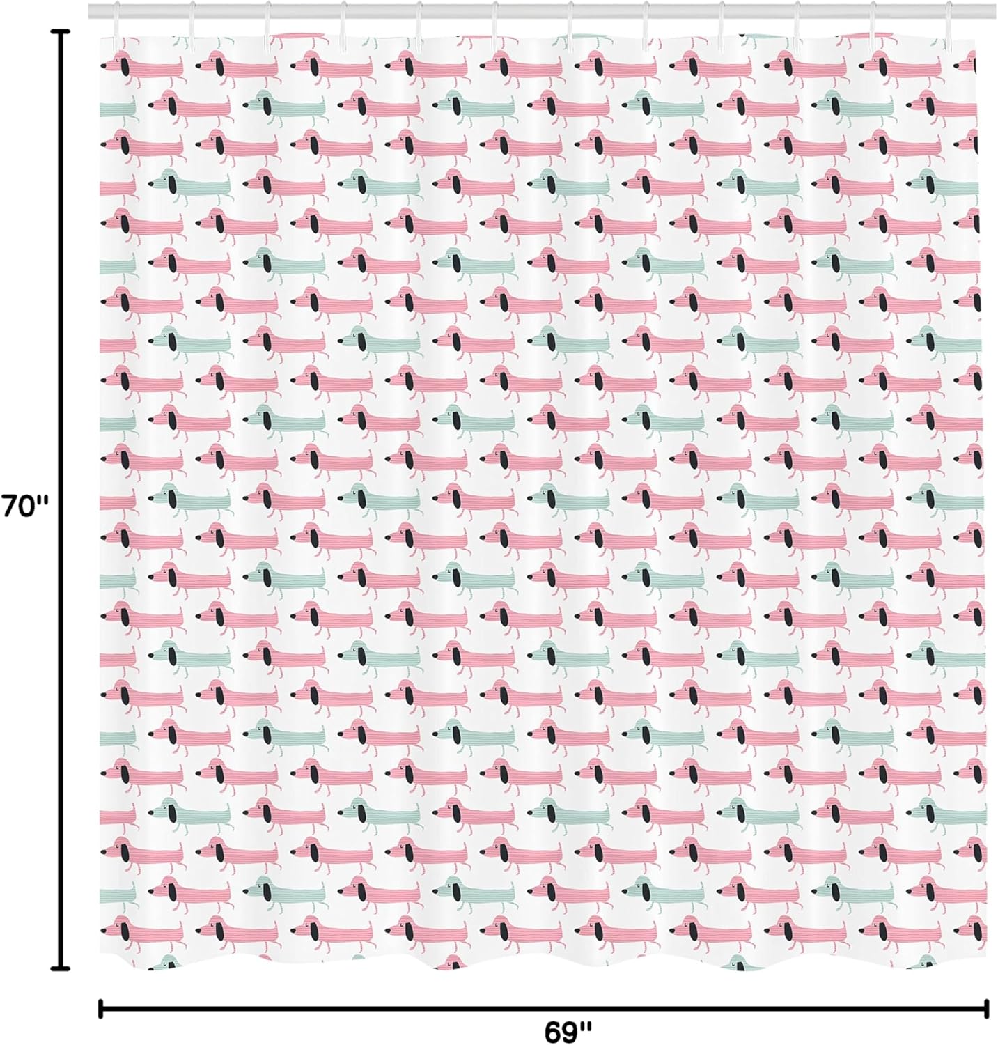 Ambesonne Dachshund Shower Curtain, Pattern with Funny Cartoon Sausage Dogs, Cloth Fabric Bathroom Decor Set with Hooks, 69" W x 70" L, Seafoam Pink