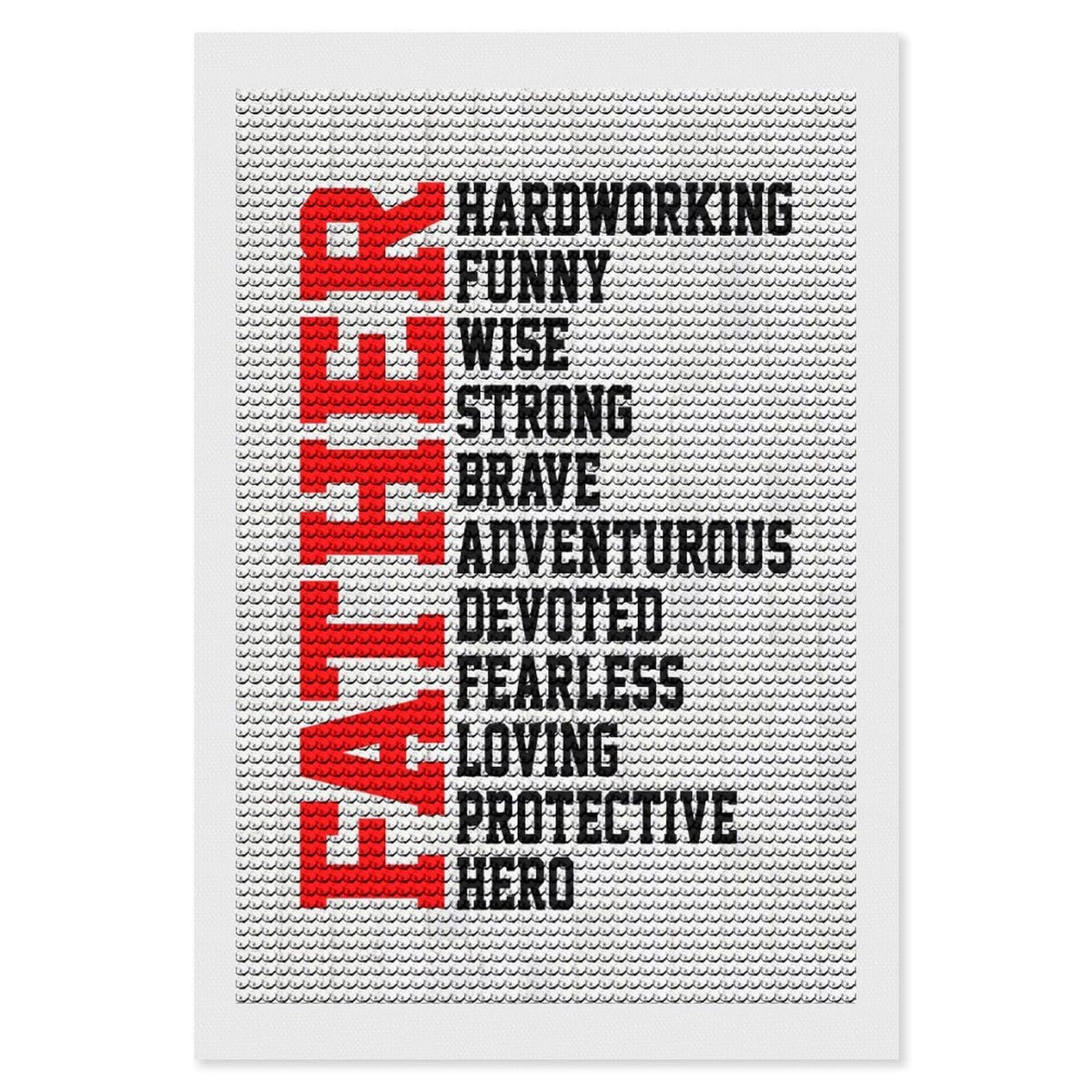 Junmoney Father Fathers Day Hero DIY Diamond Art Canvas Kit 8"x12", for Teens, Finish and Display, Holiday Gift Idea, Vintage Style Decor