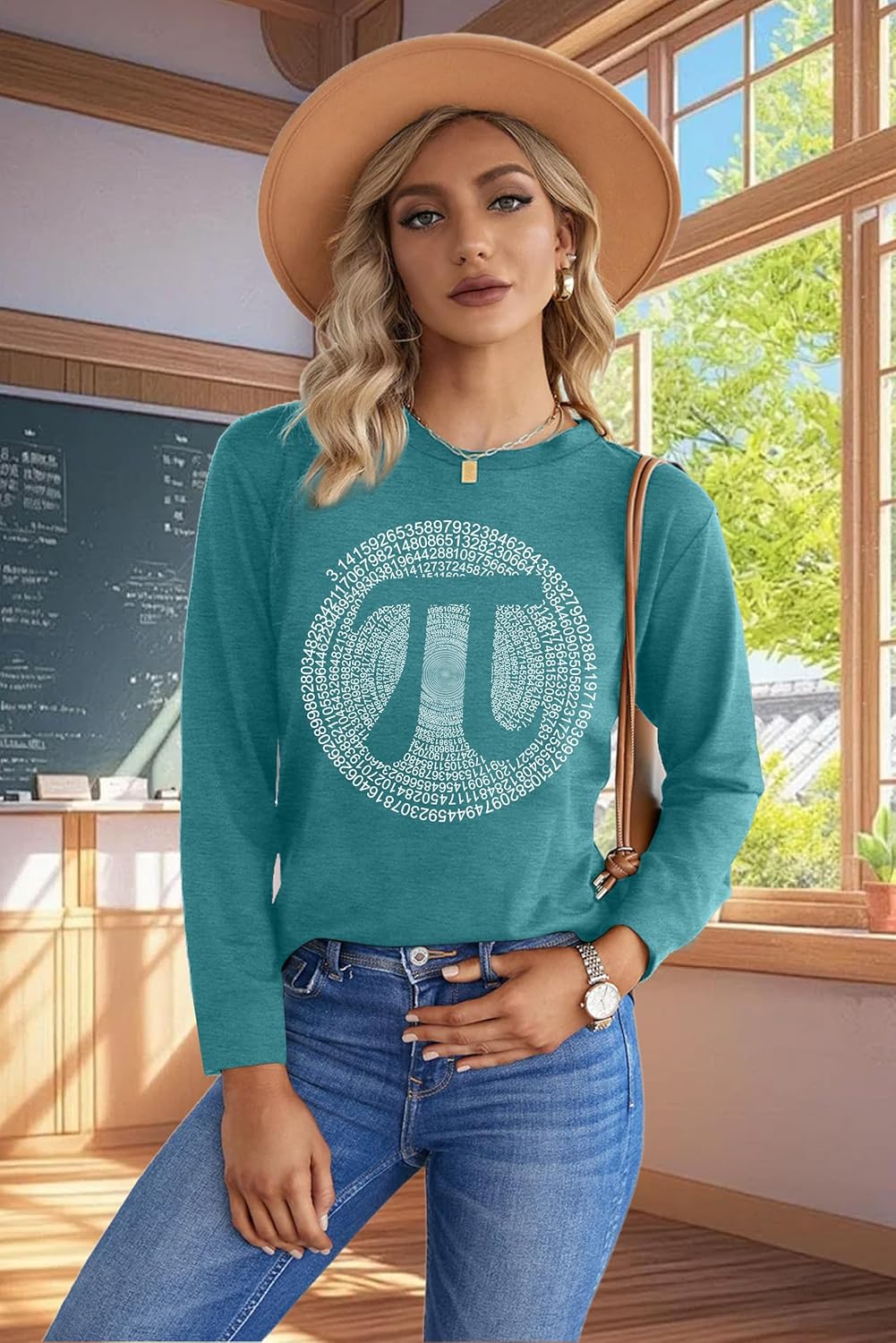 NEWWEN Pi Day Shirt Women Math Teacher Shirts Pi Symbol Graphic T-Shirt Happy 3.14 Day Gift Tee Math Lover Long Sleeve Tops - Image 3