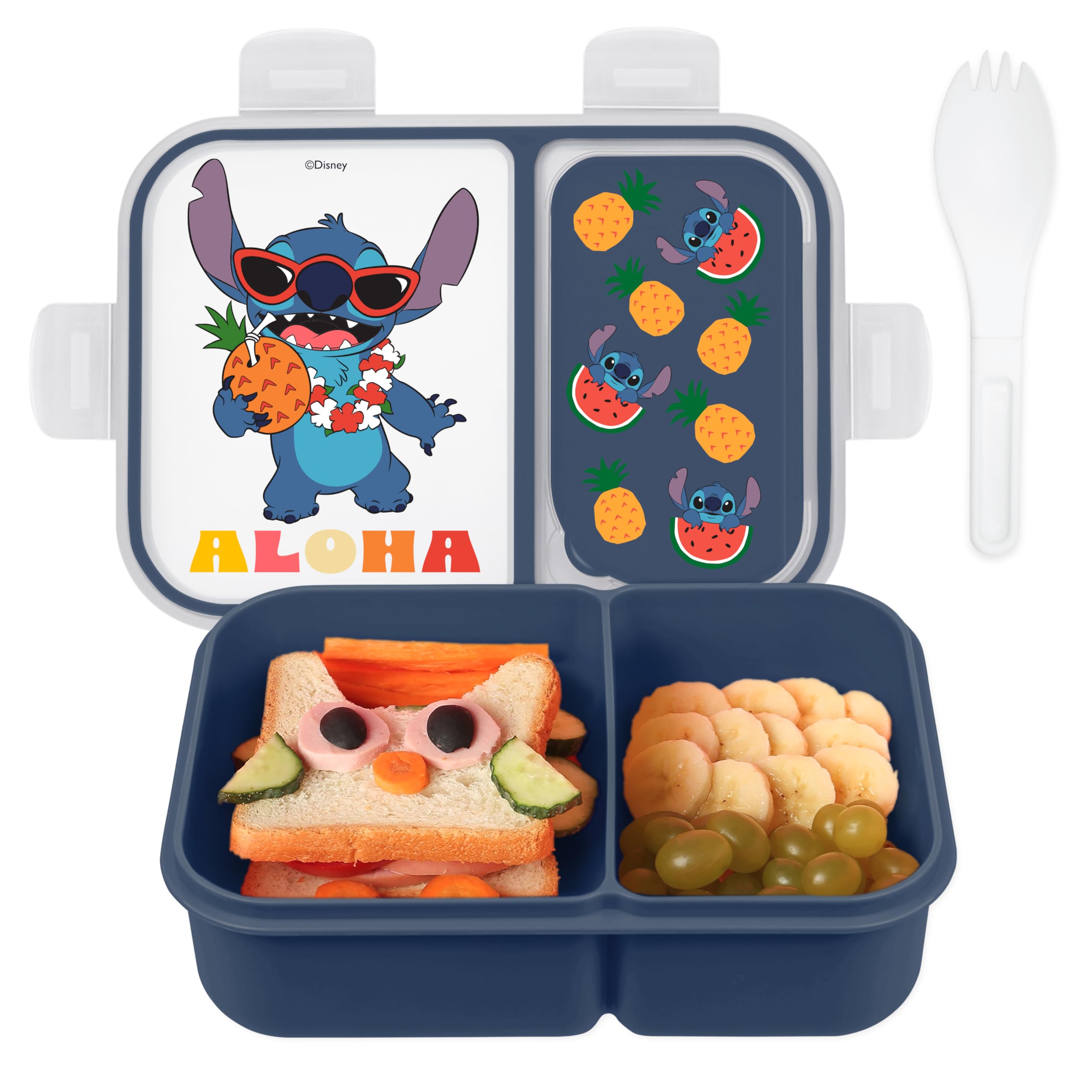 Disney Stitch Bento Box for Kids, Divided Compartments, Leak-Proof