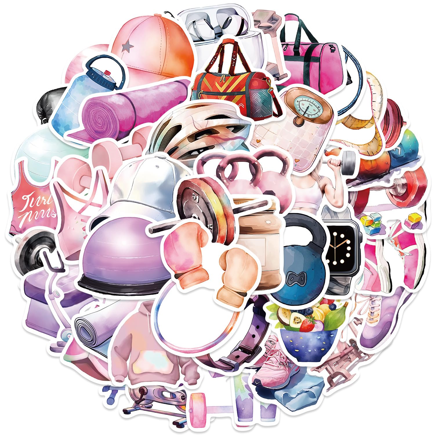 50 Packs Fitness Equipment Stickers Water Bottles Laptop Phone Computer Guitar Skateboard Hydroflasks Fitness Vinyl Sticker Waterproof Aesthetic Trendy Decals for Kids Teens Girls Adults