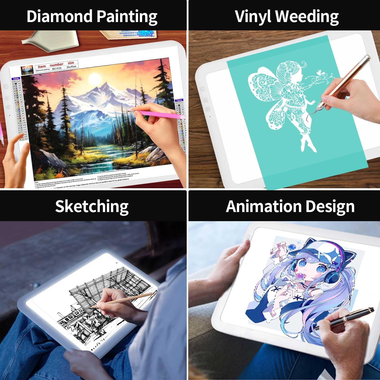 Rechargeable Super Bright Light pad A4 with Padded Case,6 Level Dimming Light Board for Weeding Vinyl,3 Color Temperatures Light Table,Light Box for Tracing, Diamond Painting