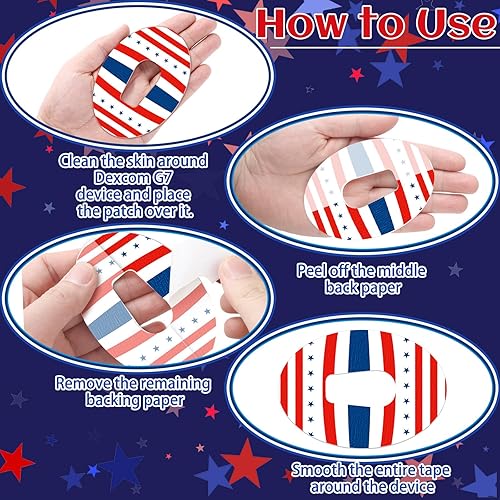 Miniatura 4 de 48 parches adhesivos impermeables compatibles con cinta G6 Cgm compatible con sensores Dexcom G6, patrón de bandera estadounidense, calcomanías