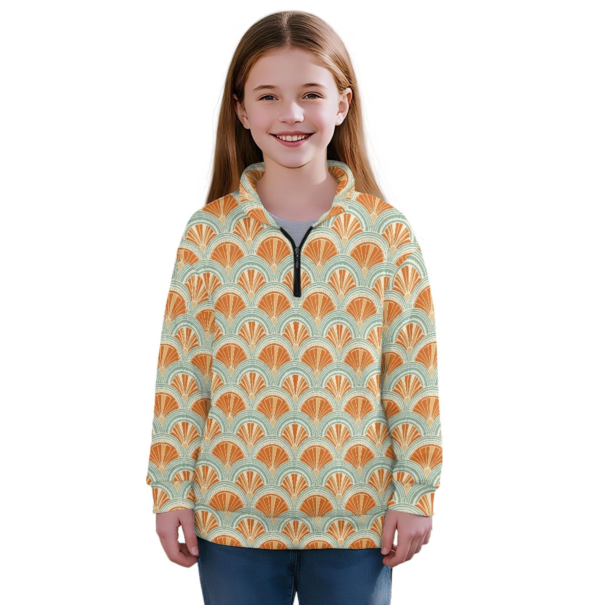 AmzPrint Girls' Novelty Quarter Zip Sweatshirt Long Sleeve Pullover Cool Activewear Running Hoodie For Teens Girls
