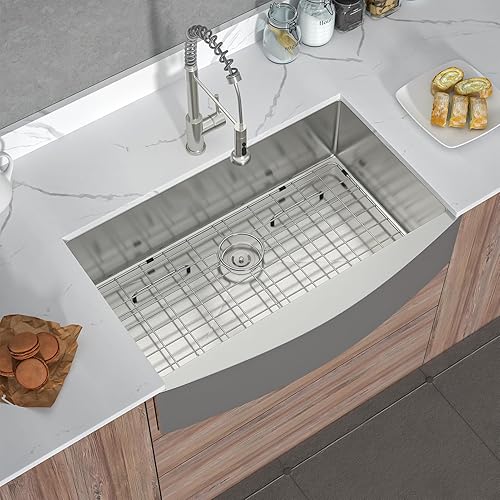 Fregadero de cocina estilo granjero de 33 pulgadas con delantal frontal de acero inoxidable calibre 16, fregadero de cocina estilo granero estilo