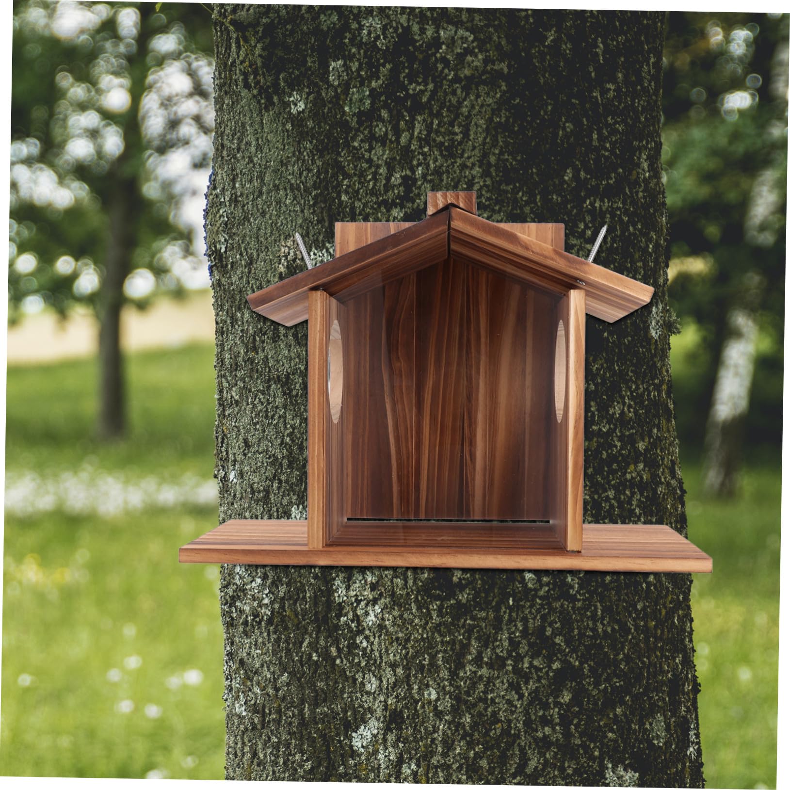 ibasenice Holz Eichhörnchen Futterhaus Wetterfest Robuste Futterstation für Garten und Außenbereich Langlebiger Nussbehälter zur Eichhörnchen und Vogelanziehung im Hinterhof