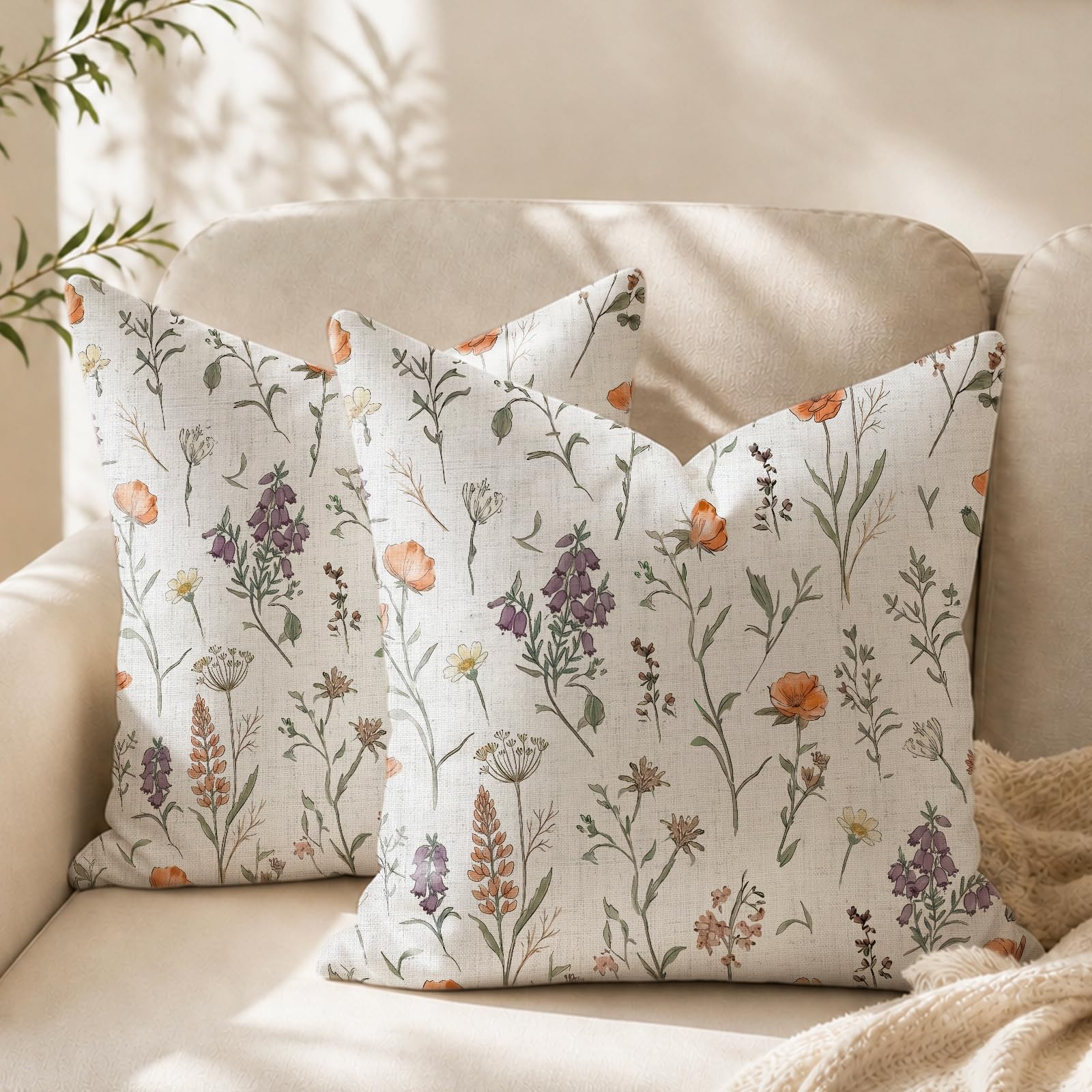 Linen Throw Pillow Covers with Zipper
