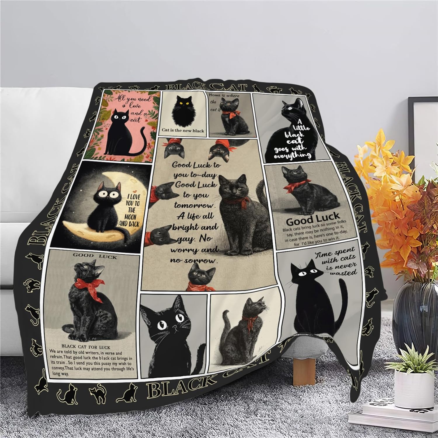 Black Cat Throw Blanket Black Cat Stuff Gifts for Kids Girls Boys Adults Women Men Soft Cozy Warm Plush Fluffy Fuzzy Fleece Blanket Decor 40''X50'' - Image 4