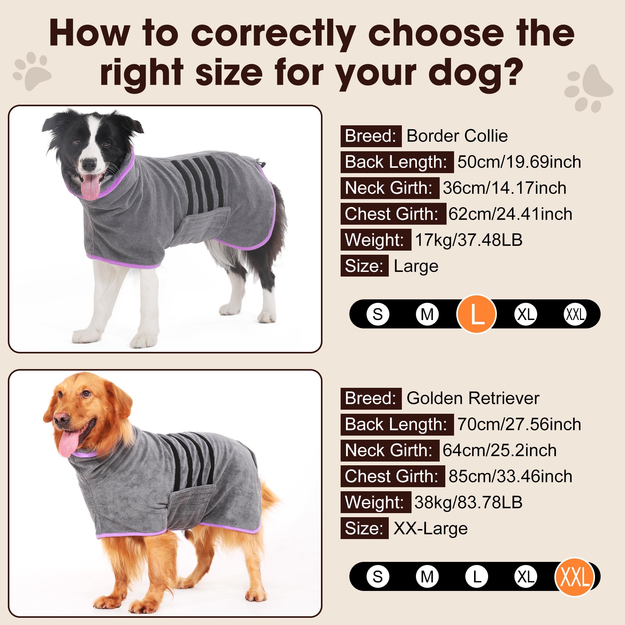 Peignoir Microfibre pour Chien – Séchage Rapide, Super Absorbant, Idéal pour Chiens Moyens et Grands – Peignoir Doux et Confortable, pour Bain et Promenade
