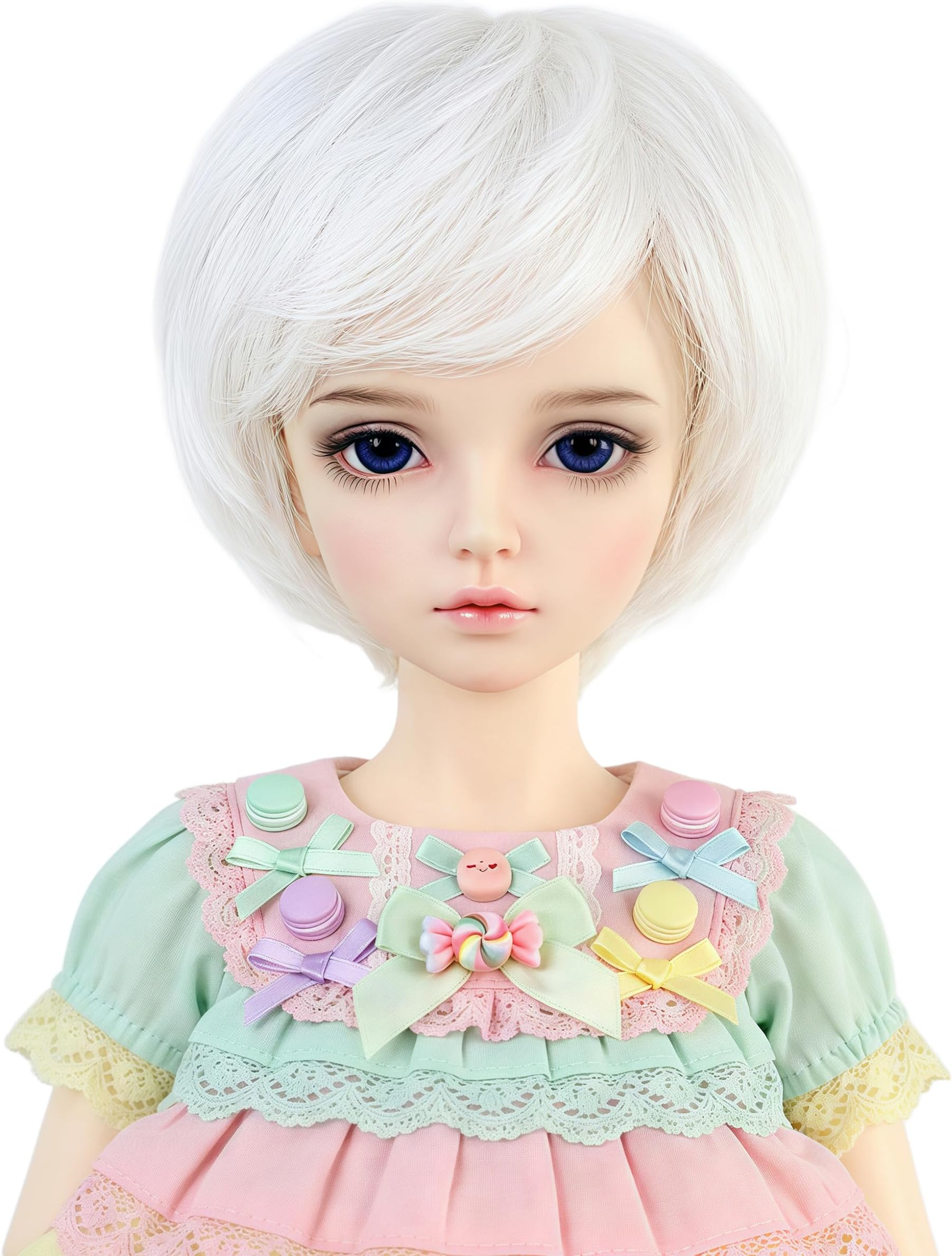 9-10 Inch 1/3 BJD MSD DOD Pullip Dollfie Doll Wig Short Wavy Not for Human (White)