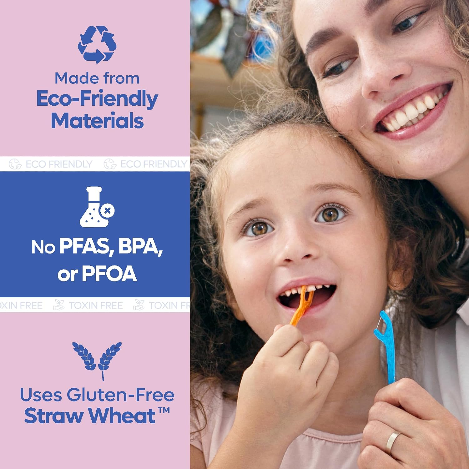 SmartLifeco Eco-Friendly Kids Flossers (200ct) - Dental Floss Picks for Children Made with Straw Wheat, Fluoride & PFA Free, Toothpick Flossing Sticks for Toddler Teeth, No Shred Thread, Unflavored
