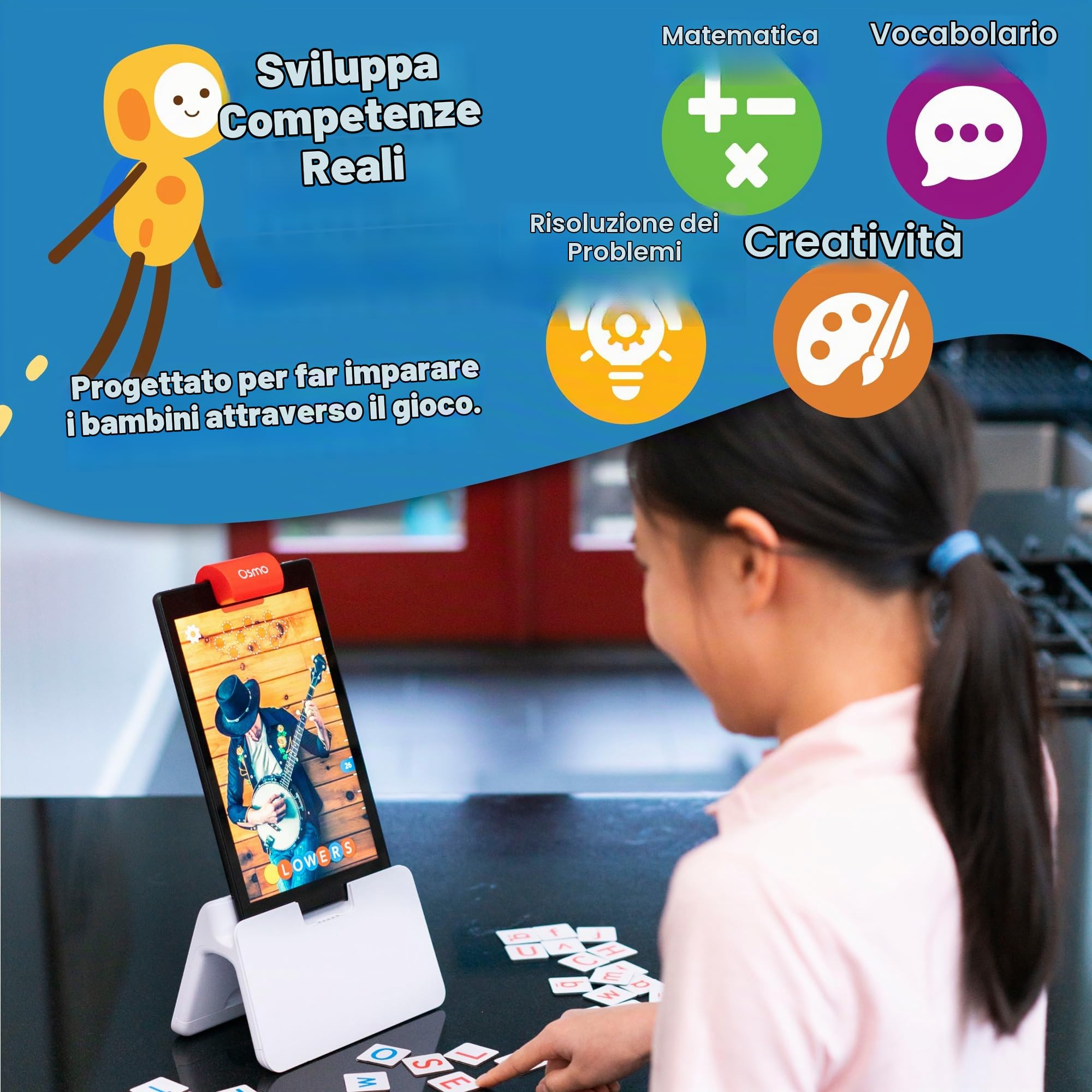 Osmo for Learning Games-Ages Genius Starter Kit 5 giochi di apprendimento Hands-On-età 6-10-Problem Solving & Creativity-STEM-, base tablet Fire inclusa, Colore, 901-0008/901-00028, Esclusivo Amazon