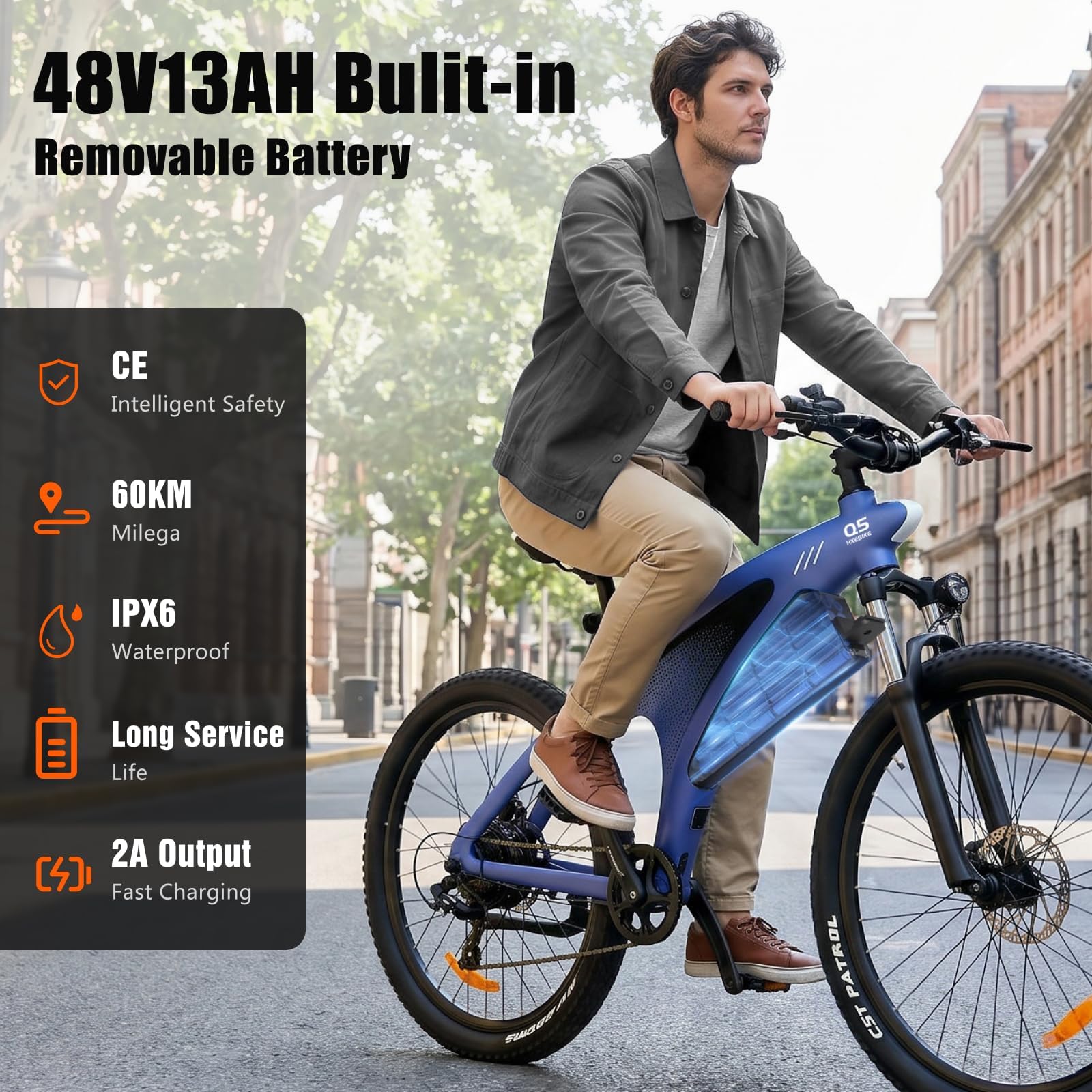 HX Q5 Shark Bicicleta Eléctrica Mountain Adulto para el Commuting, 27.5" EBike, 85 NM, 20Ah y 50-100 km, Amortiguador Delantero Regulable, Freno de Disco Hidráulico, Bici Eléctrica para Ciclismo