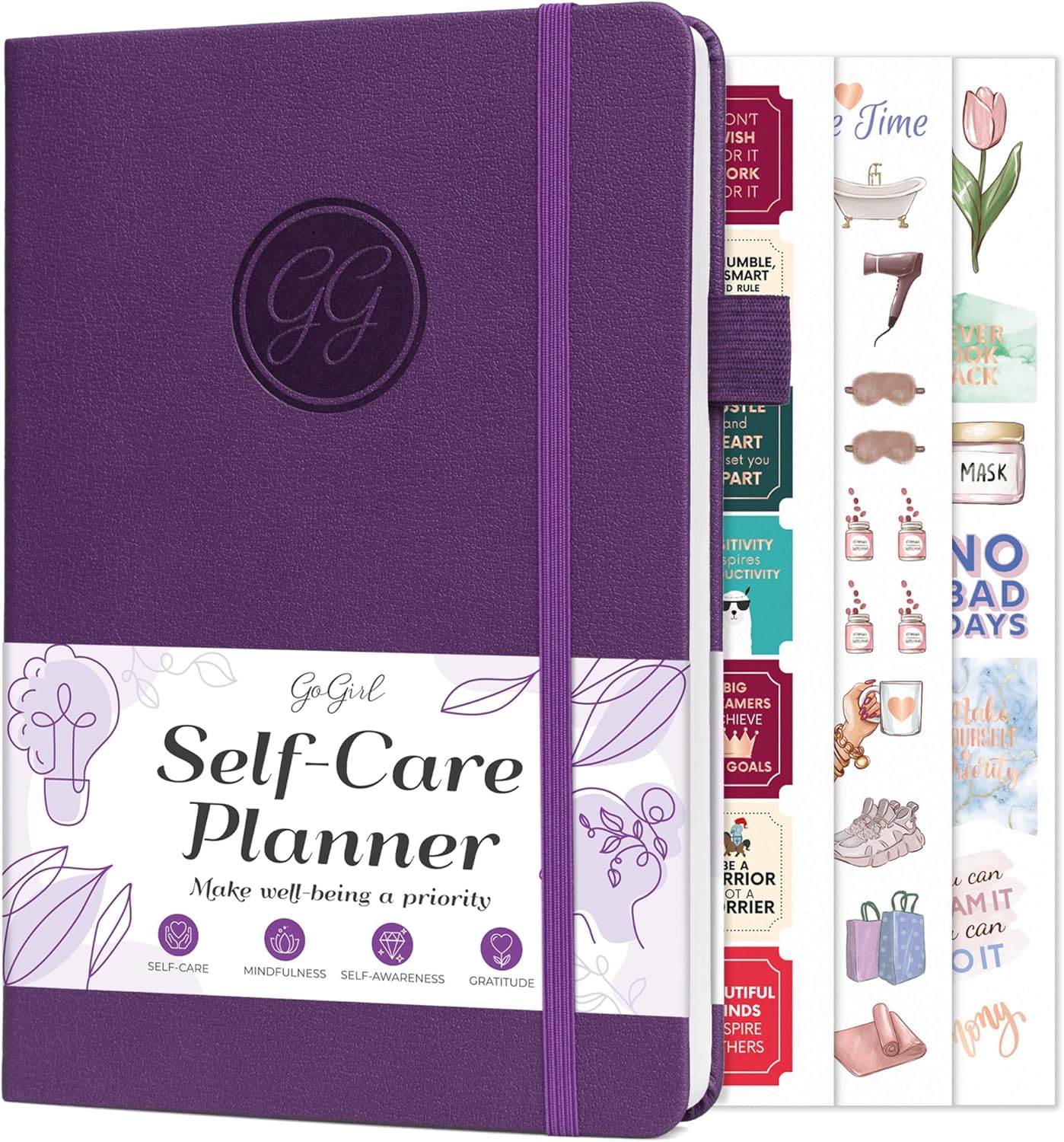 GoGirl Self-care Journal – Daily Mental Health Notebook with Mood & Wellness Trackers – Personal Development, Meditation & Reflection Journal for Women – Hardcover, Lasts 3 Months (Purple)
