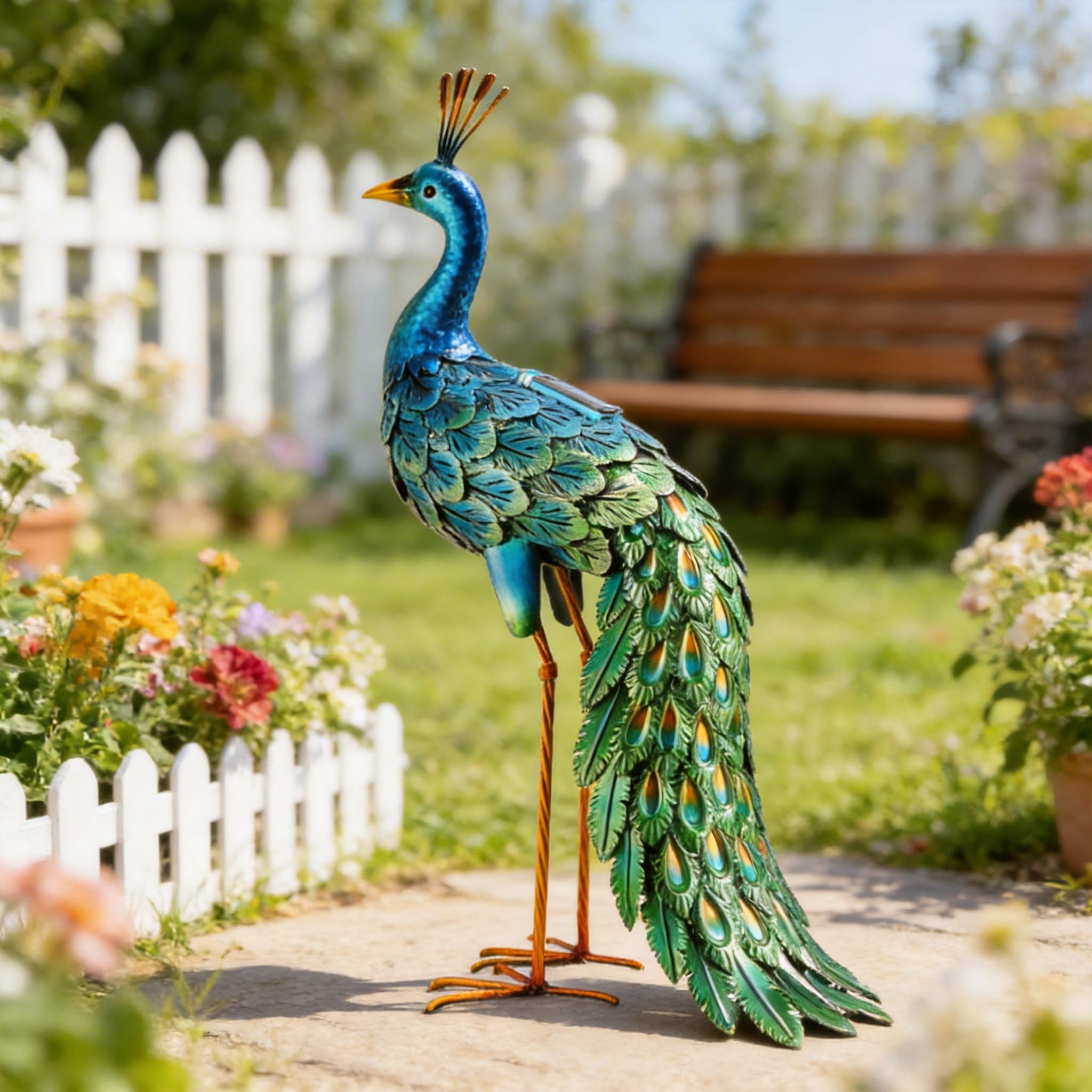 chisheen Outdoor Solar Peacock Statue Garden Decor Metal Yard Art for Lawn Backyard Party Wedding Christmas Decoration Gifts for Women Mom