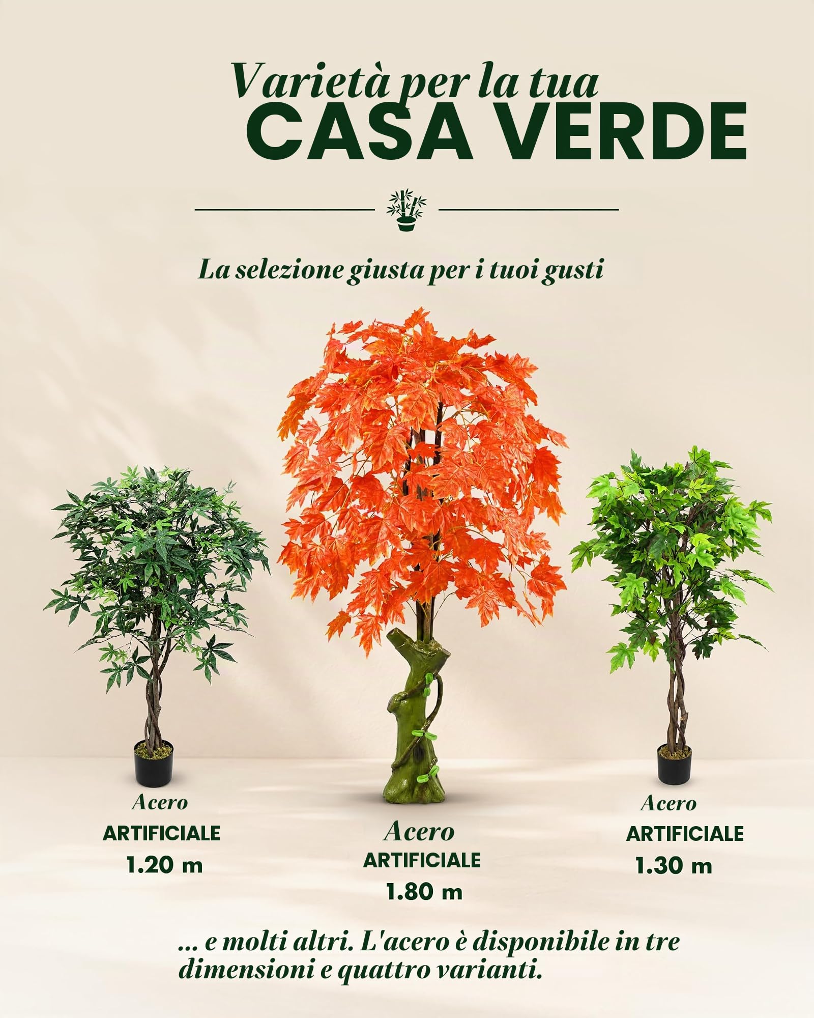 Decovego Acero Pianta Albero Artificiale Plastica 180cm Foglie Rosse