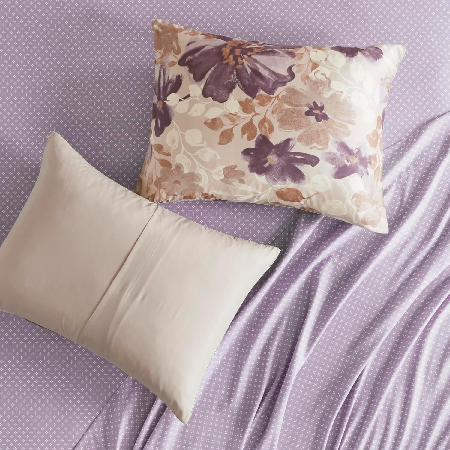 Madison Park Essentials Queen Comforter Set with Sheets, Floral Bed in A Bag Microfiber Comforter, Shabby Chic Queen Bedding Set Diamond Printed Sheet, Luna, Taupe 7 Piece