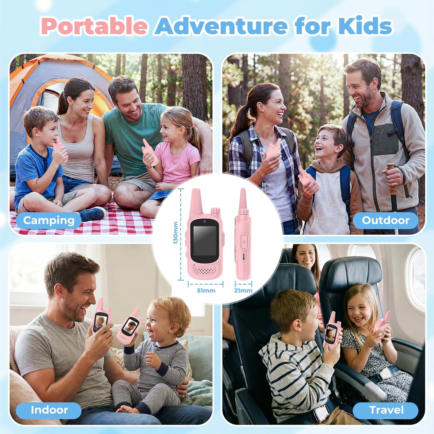 Video Walkie Talkies for Girls, Rechargeable Kids Walkie Talkies 2 Pack with HD Screen Video Camera, Longer Range Radios, Voice Effects, Travel Outdoor Girls Toys, Gifts for Girls Ages 3-12