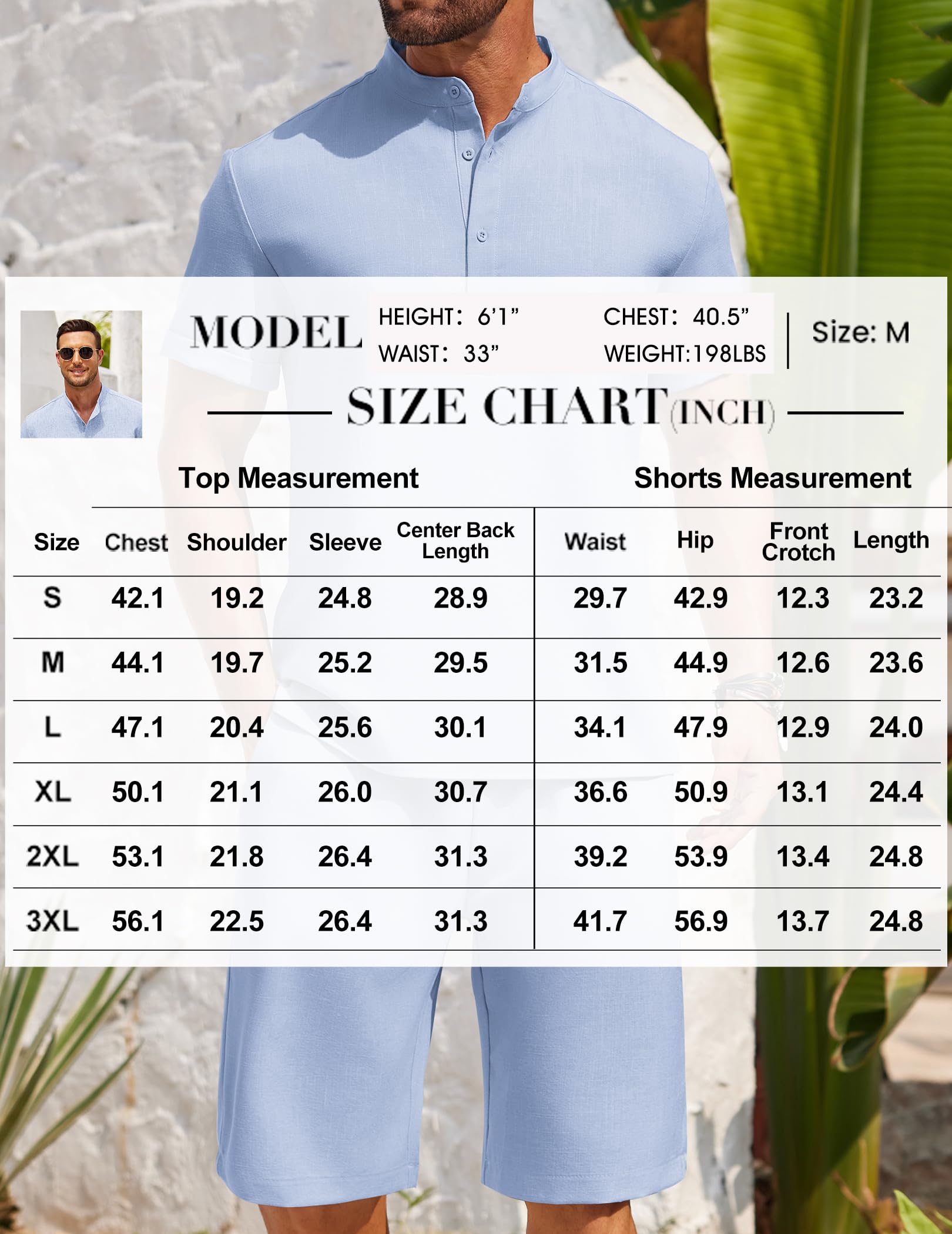 COOFANDY Ensemble 2 pièces pour homme - Chemises et shorts Henley à manches courtes - Texture - Pour l'été, la plage, les vacances | Fermeture à boutons, plage, été, léger, respirant, cordon de serrage réglable
