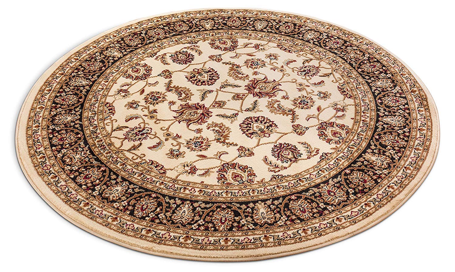 Bravich RugMasters Virginia Herritage Ivory Round Large Rug Persian Floral Oriental Traditional Non-Shed Thick Soft Livig Dining Room Hall Way Floor Mat Area Circle Carpet - 120x120cm (4x4') Circle