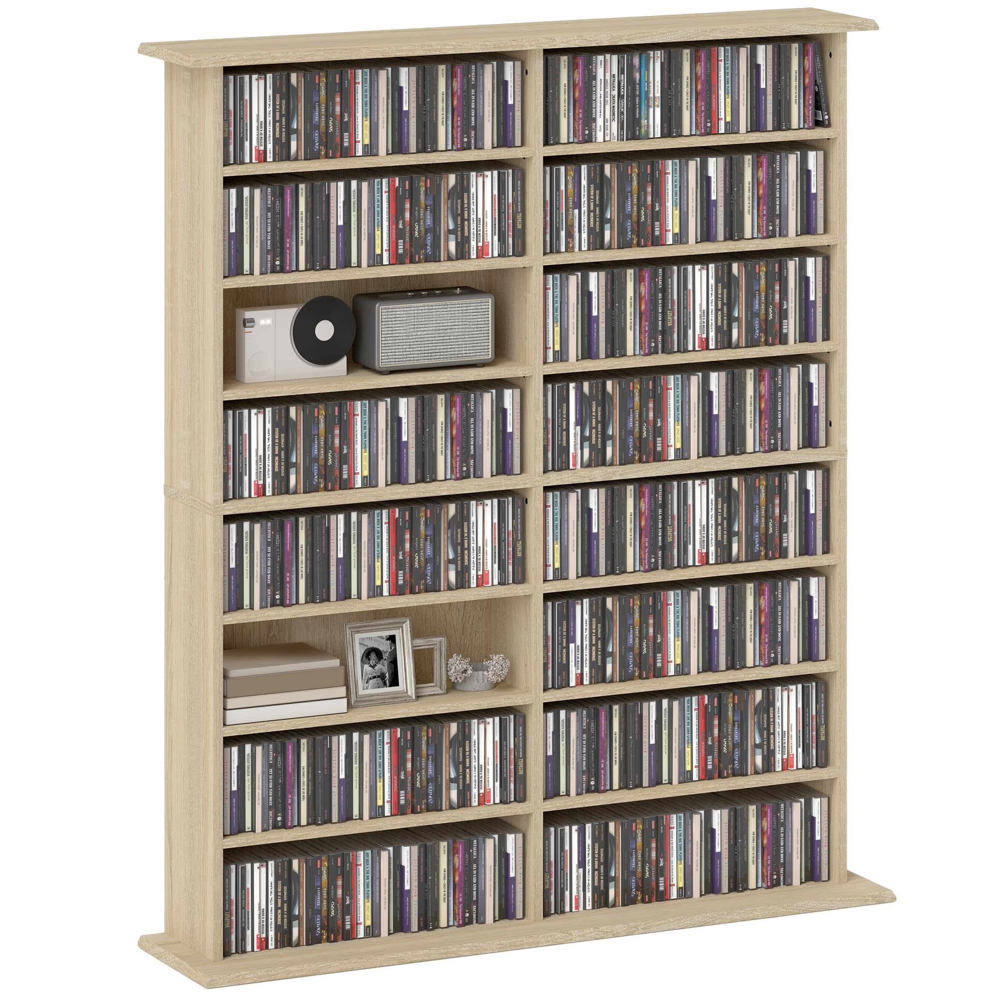 HOMCOM Wood Media Storage Unit - 16 Shelf - Natural