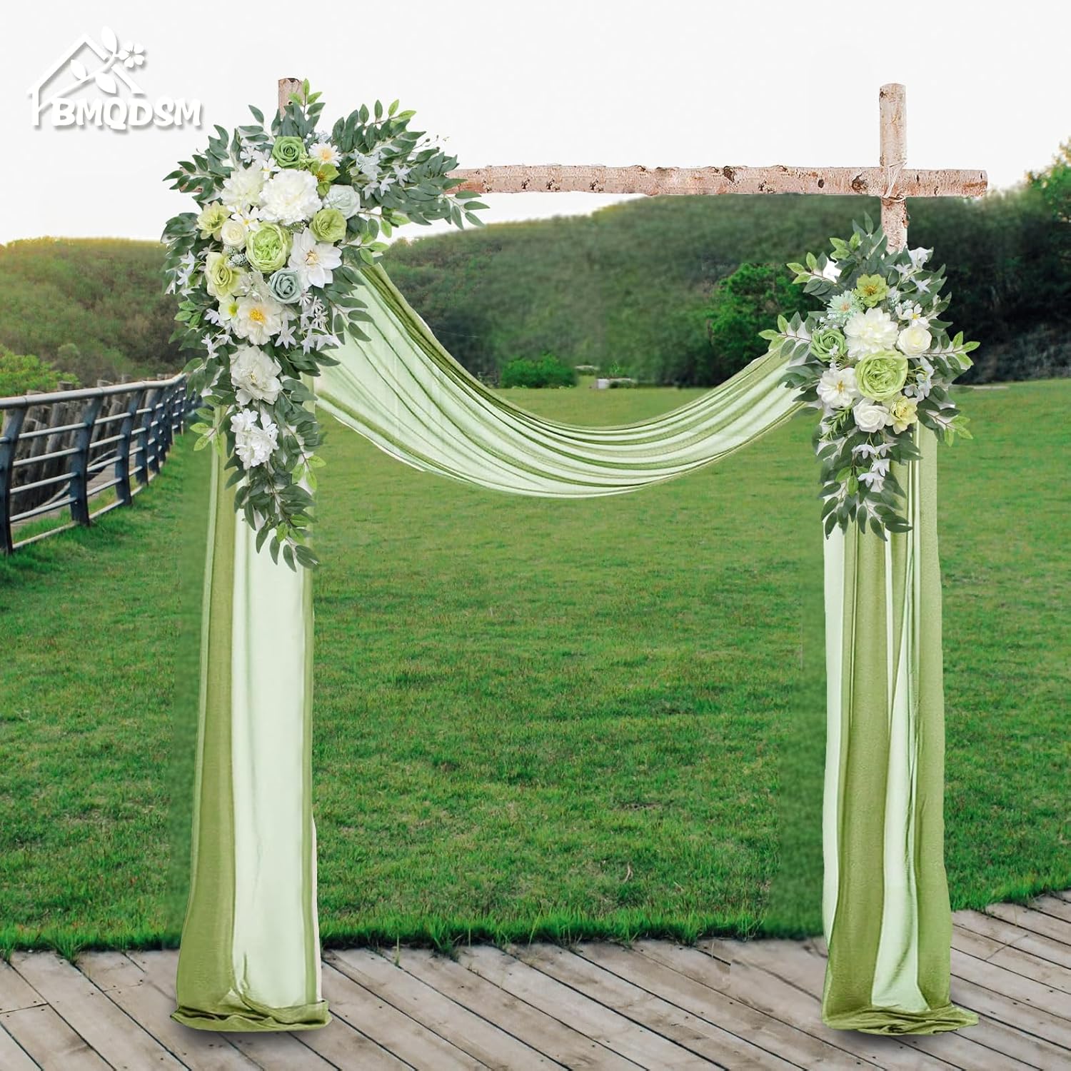 Wedding Arch Flowers with Drapes (Set of 3) Decor and Wedding Arch Draping Artificial Flower Arrangements Wedding Decorations for Reception Wedding (Green)
