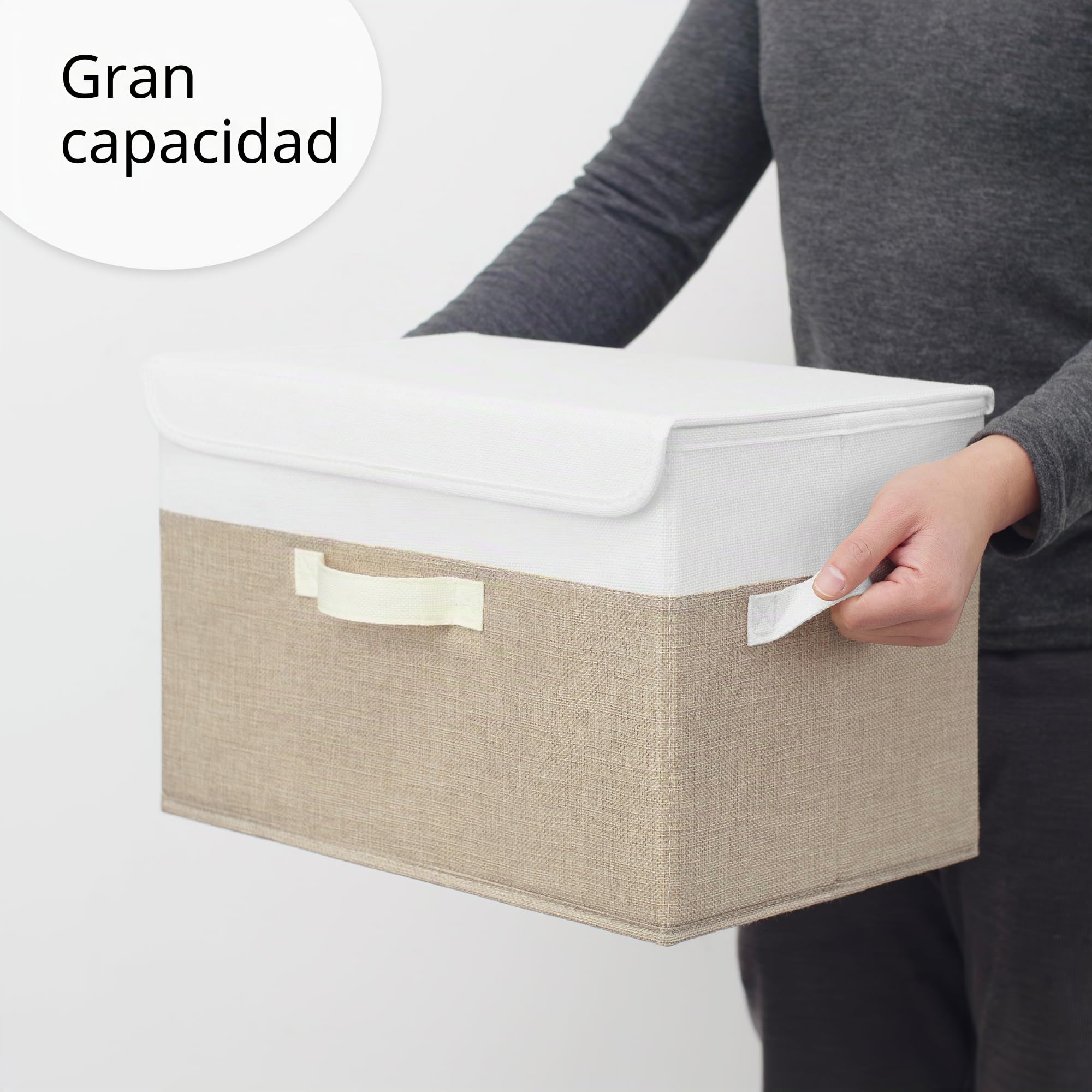 GRANNY SAYS Cajas Almacenaje con Tapa, Paquete de 2 Cajas de Almacenamiento para Estantes, Cajas de Tela Almacenaje Ropa Armario, Cajas Organizadoras con Tapa, Cajas Almacenaje Decorativas, Caqui