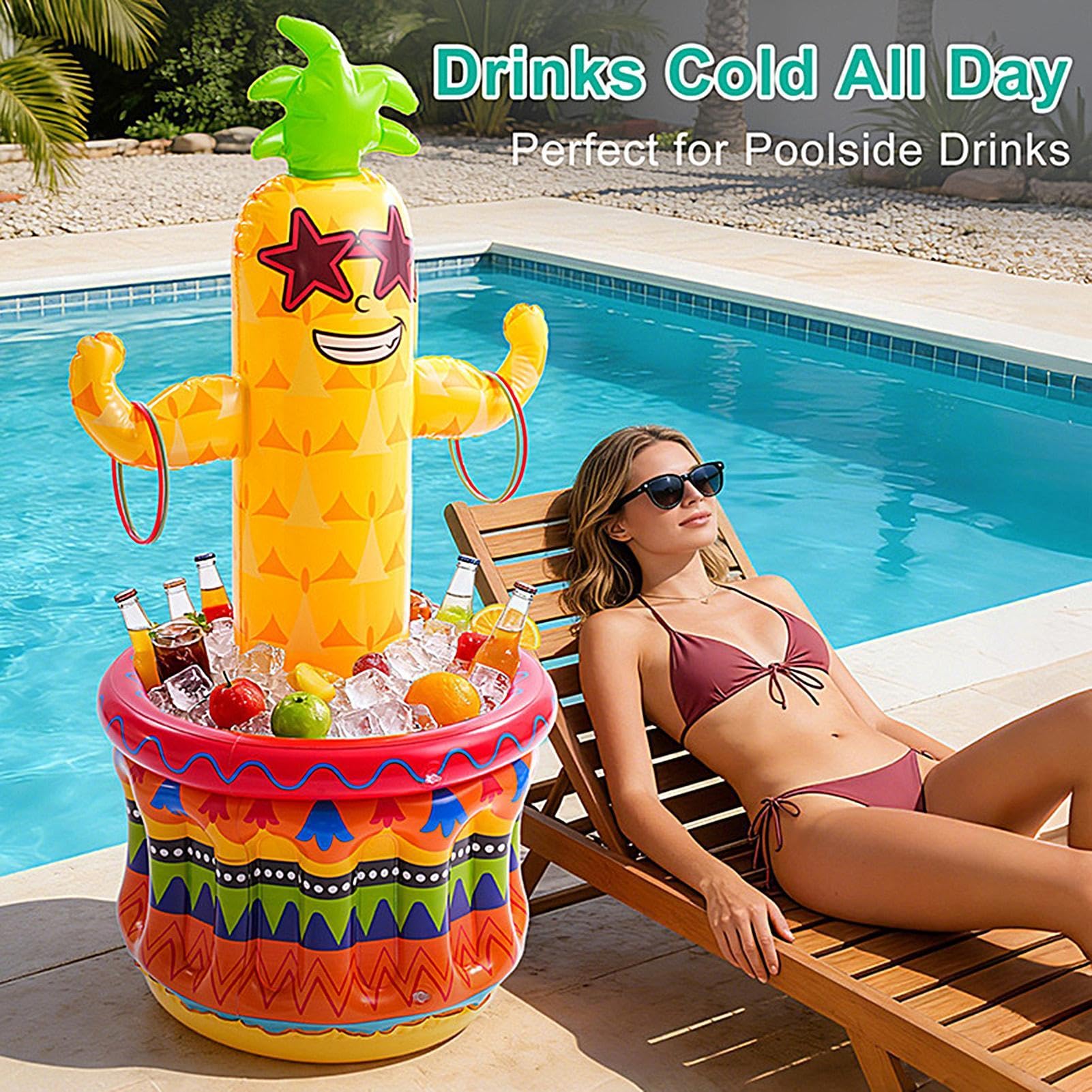 Enfriador de Bebidas Inflable Bar Portátil Hinchable de Piña Hawaiana