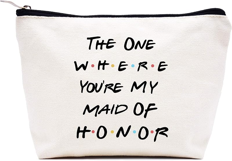 LIBIHUA Necessaire de maquiagem em lona bege com zíper e estampa The One Where Maid of Honor