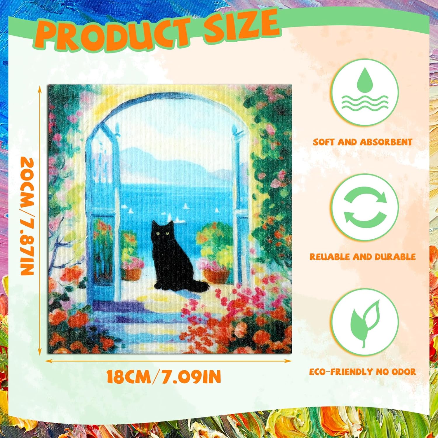 Sunnyray 12 Pcs Swedish Kitchen Dish Towels Dishcloth Reusable Sponge Cleaning Cloth Kitchen Towels Absorbent Washable Dish Cloth Drying Hand Towel(Watercolor, Cat) - Image 3