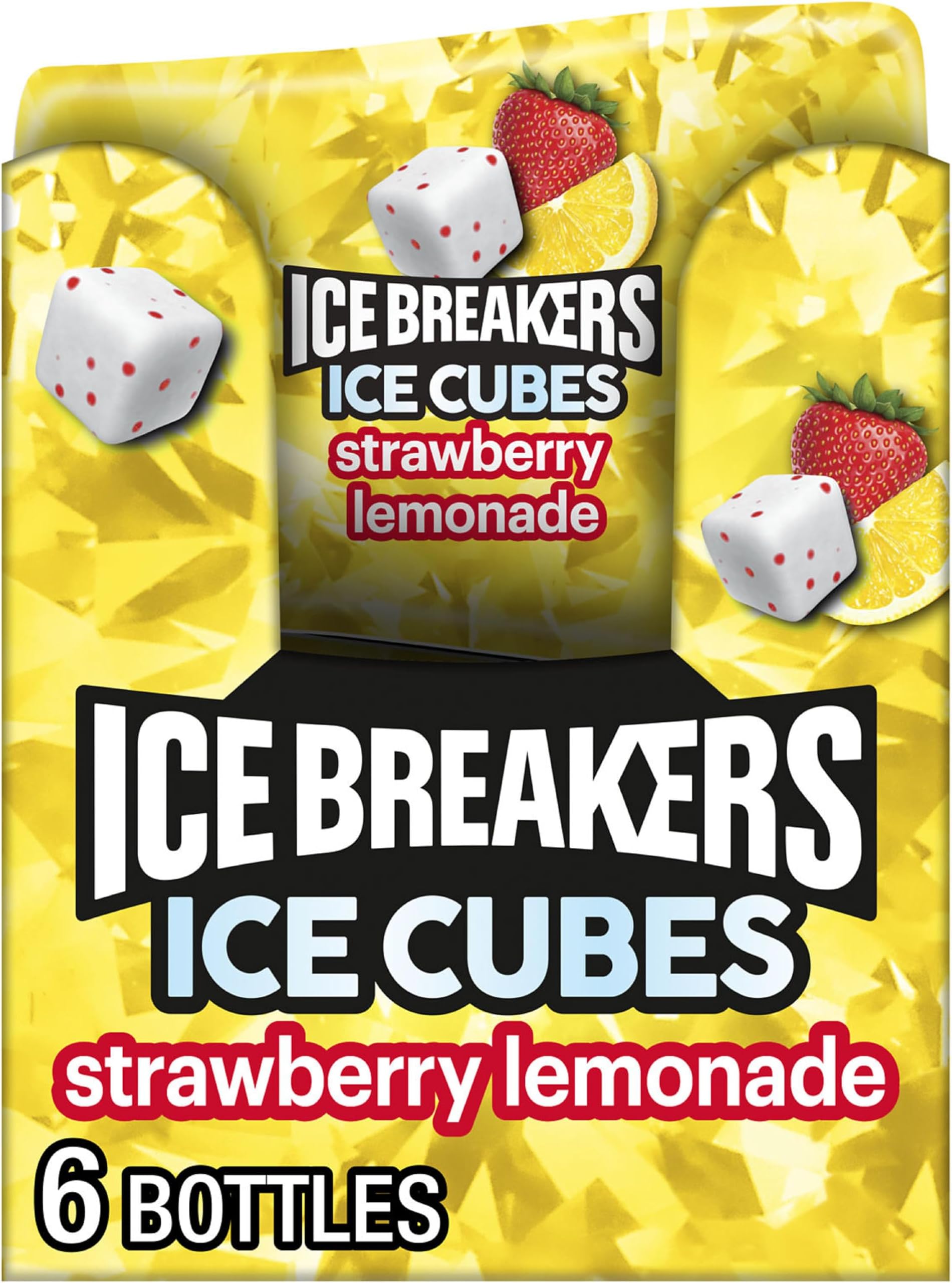 Ice Breakers Ice Cubes Strawberry Lemonade Sugar Free Chewing Gum Bottles, 3.24 Oz (6 Pack, 40 Pieces)