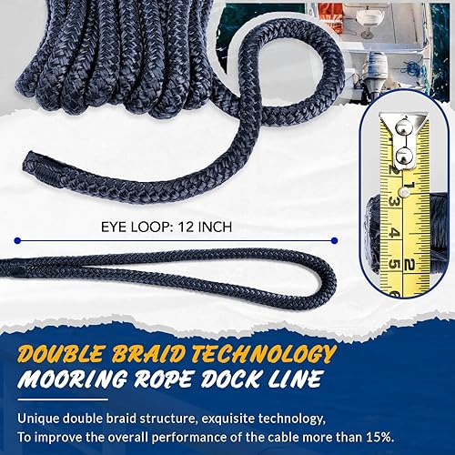 Miniatura 2 de Young Marine Paquete de 2 líneas de muelle de 12 pulgadas x 15 pies de nailon de doble trenzado de grado marino con ojales de 12 pulgadas. Cuerda de