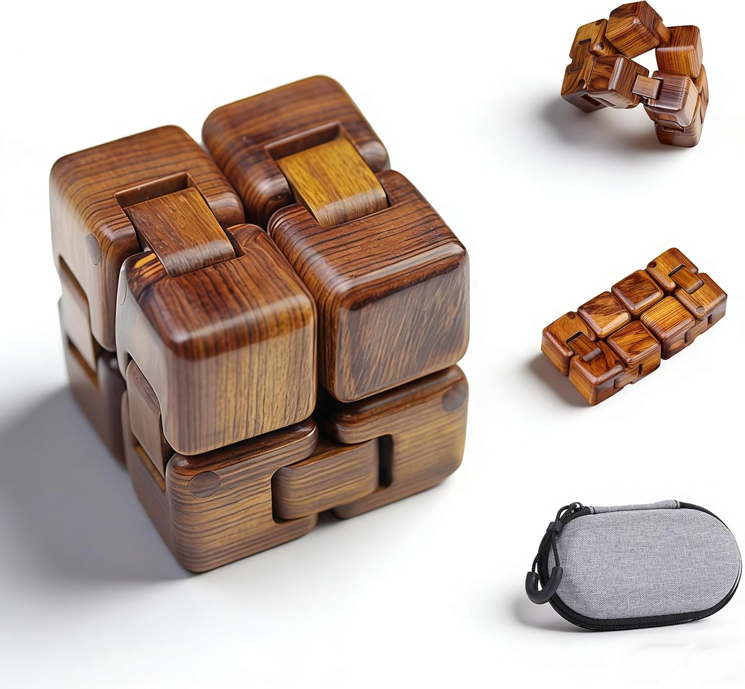 Infinity Cube Fidget Toys for Adults, Desert Ironwood Solid Wood Heavyweight Infinite Magic Fidget Cube with Case, Mini Gadget Portable Anxiety Stress Relieving Toys Gift