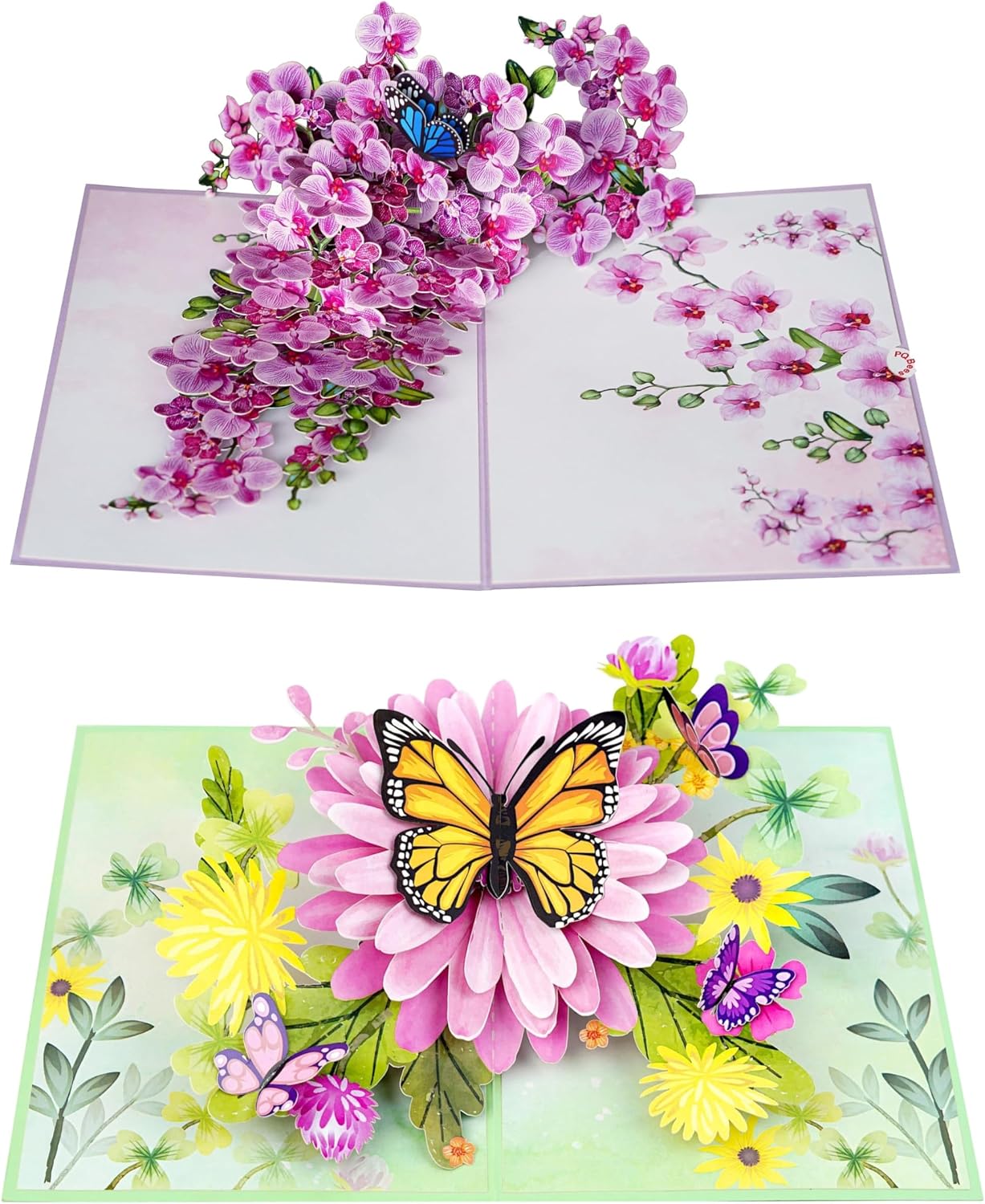 Set of 2 Pop Up Mothers Day Cards (Orchid & Butterflies Flower Happy Mothers Day)
