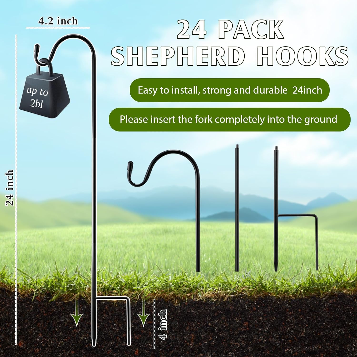 24 Pcs 24 Inch Shepherds Hook for Outdoor Adjustable Bird Feeder Pole Metal Steel Shepard Hooks for Hummingbird Stand Feeder Pole for Garden Plant, Lantern, Hanging Wedding Decor