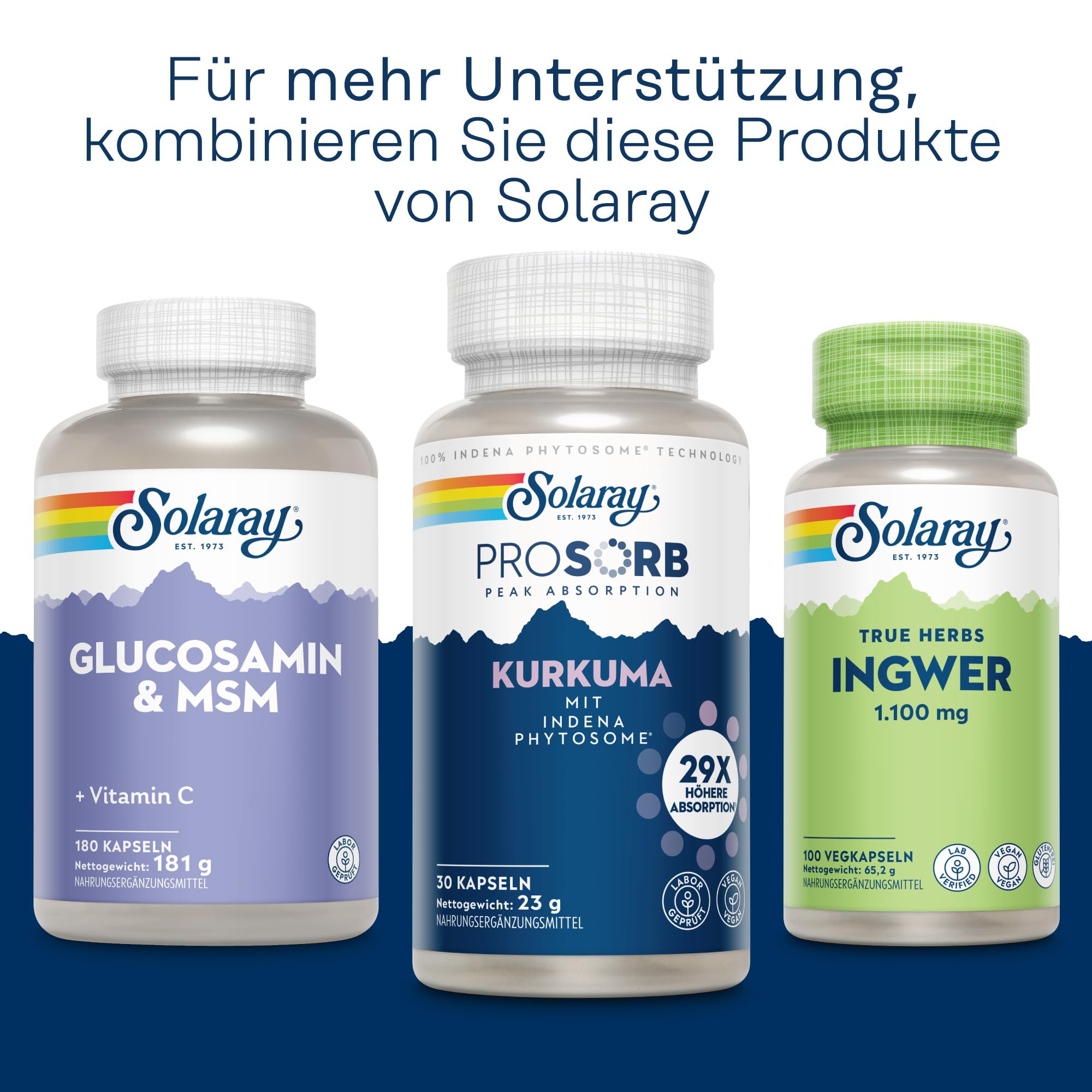 Solaray Kurkuma ProSorb 500 mg - Liefert 100 mg Curcuminoide (20%) - 30 vegane Kapseln - 29x höhere Bioverfügbarkeit mit Meriva® Curcumin Phytosome™ - Laborgeprüft