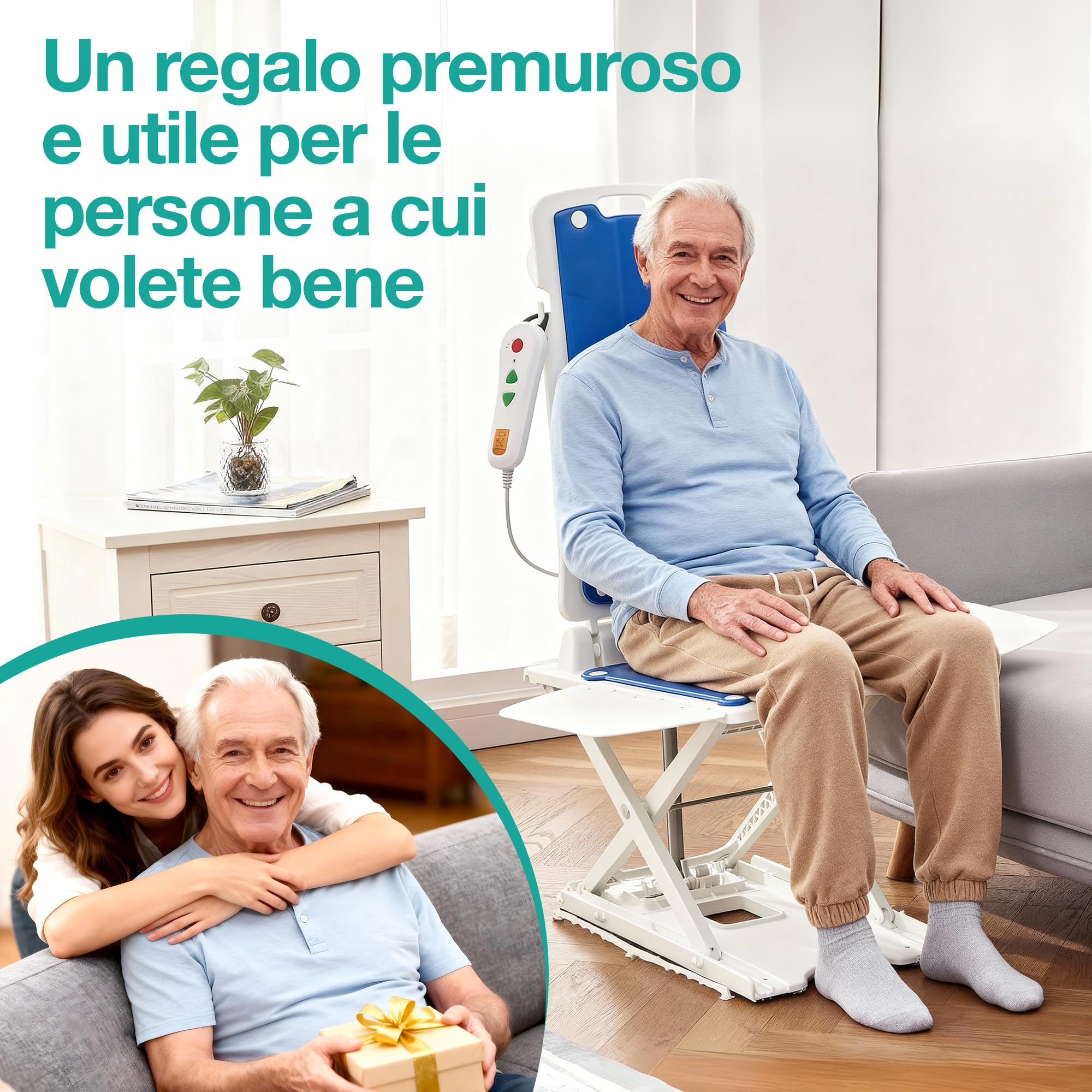 Sollevatore per anziani elettrico – Sedia elevatrice portatile motorizzata con telecomando, altezza regolabile, IP68 impermeabile, seduta ergonomica pieghevole, fino a 140 kg