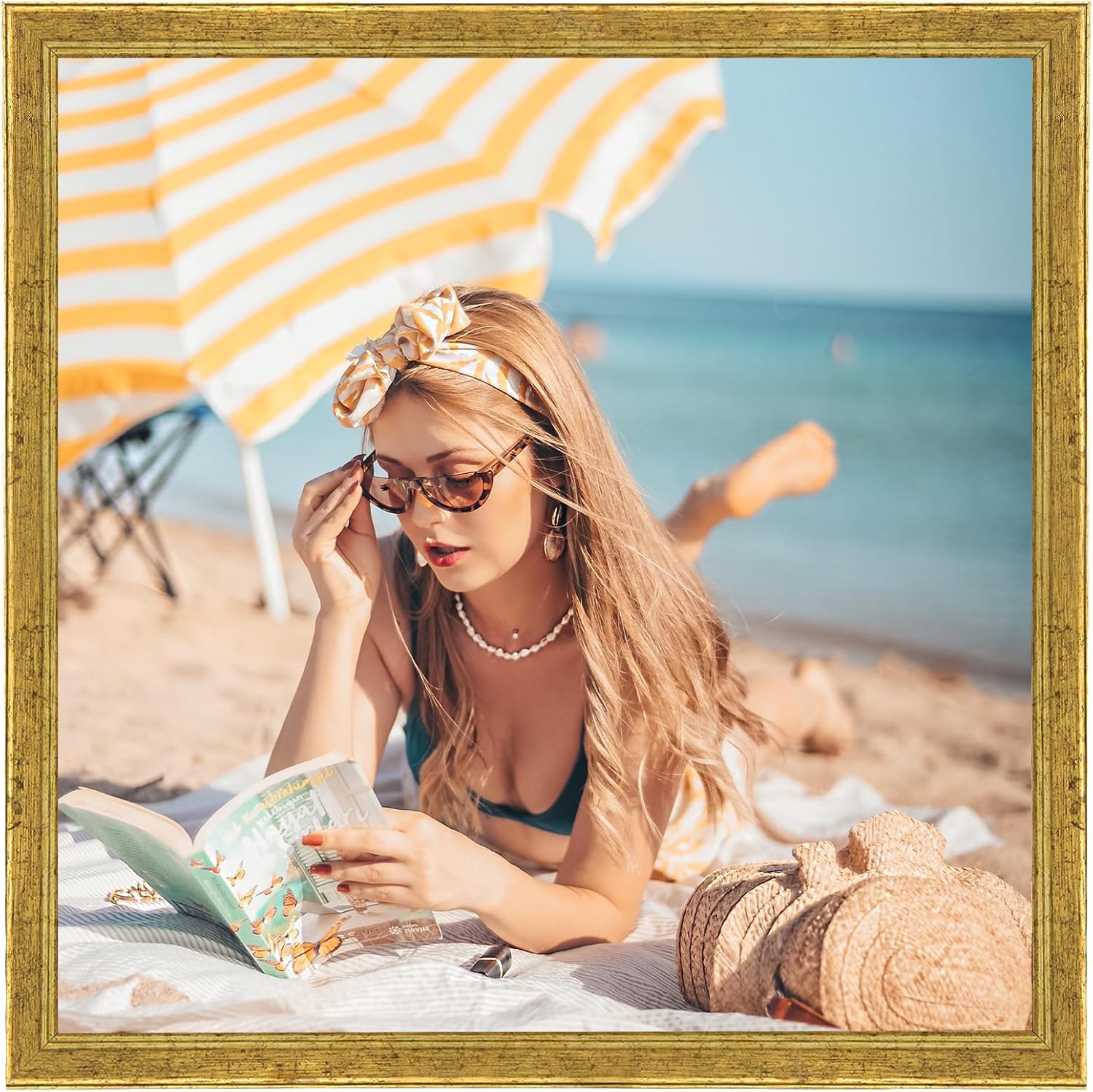 Wood 20x20 Frame Gold, Ornate Natural 20x20in Poster Picture Frame, Modern Golden 20 x 20inch Gallery Wall Photo Frame with HD Plexiglass, Horizontal Vertical Wall Mounting Display 1pcs Gold 20x20