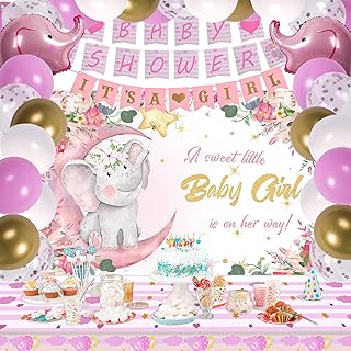 Styirl Baby Shower Decorations for Girl - Elephant Theme Baby Shower Favors Pack With Pink White Gold Baby Shower Party Ba...