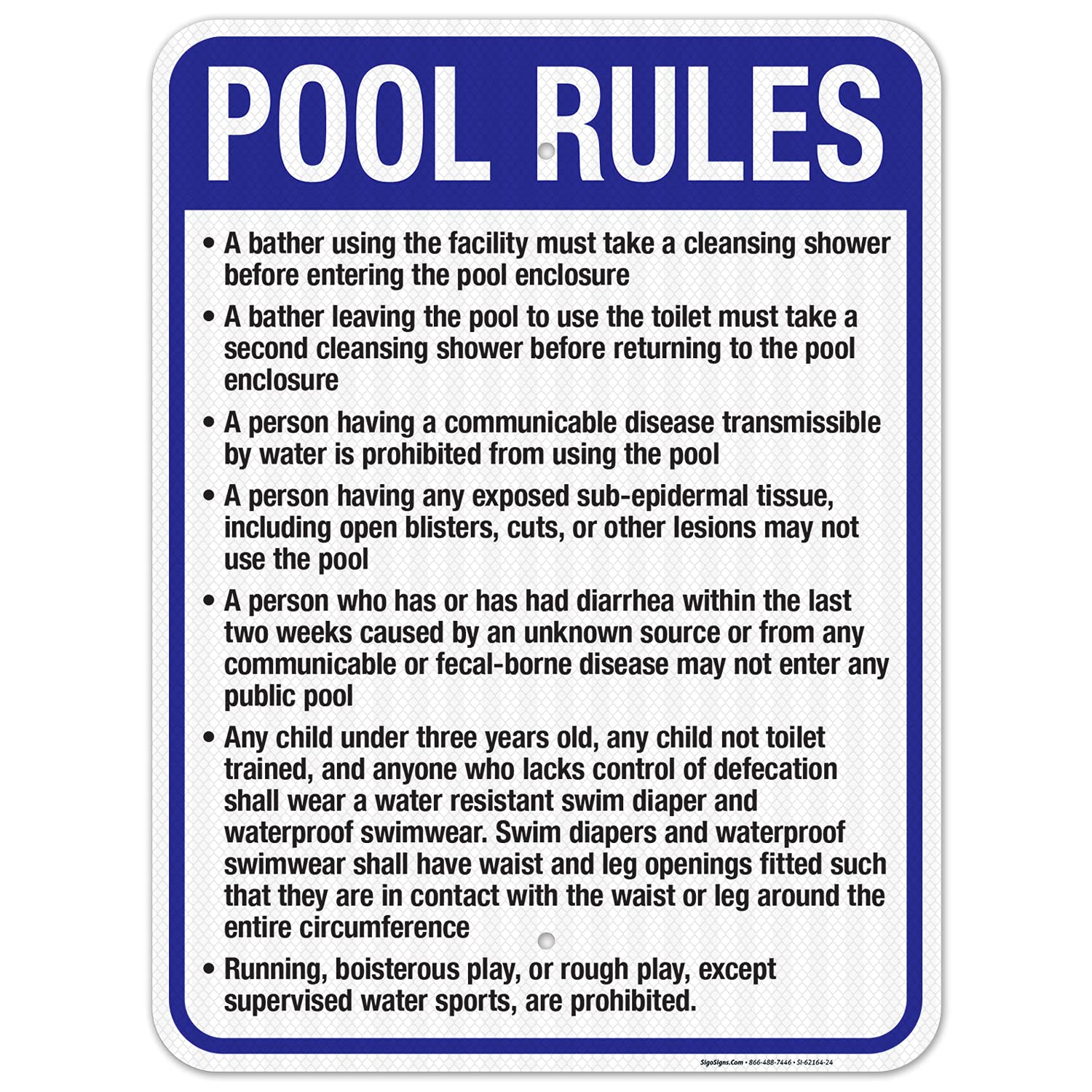Utah Pool Rules Sign, Complies with State of Utah Pool Safety Code, 18x24 Inches, 55 mil Thick HDPS (high Density polystyrene), Made in USA