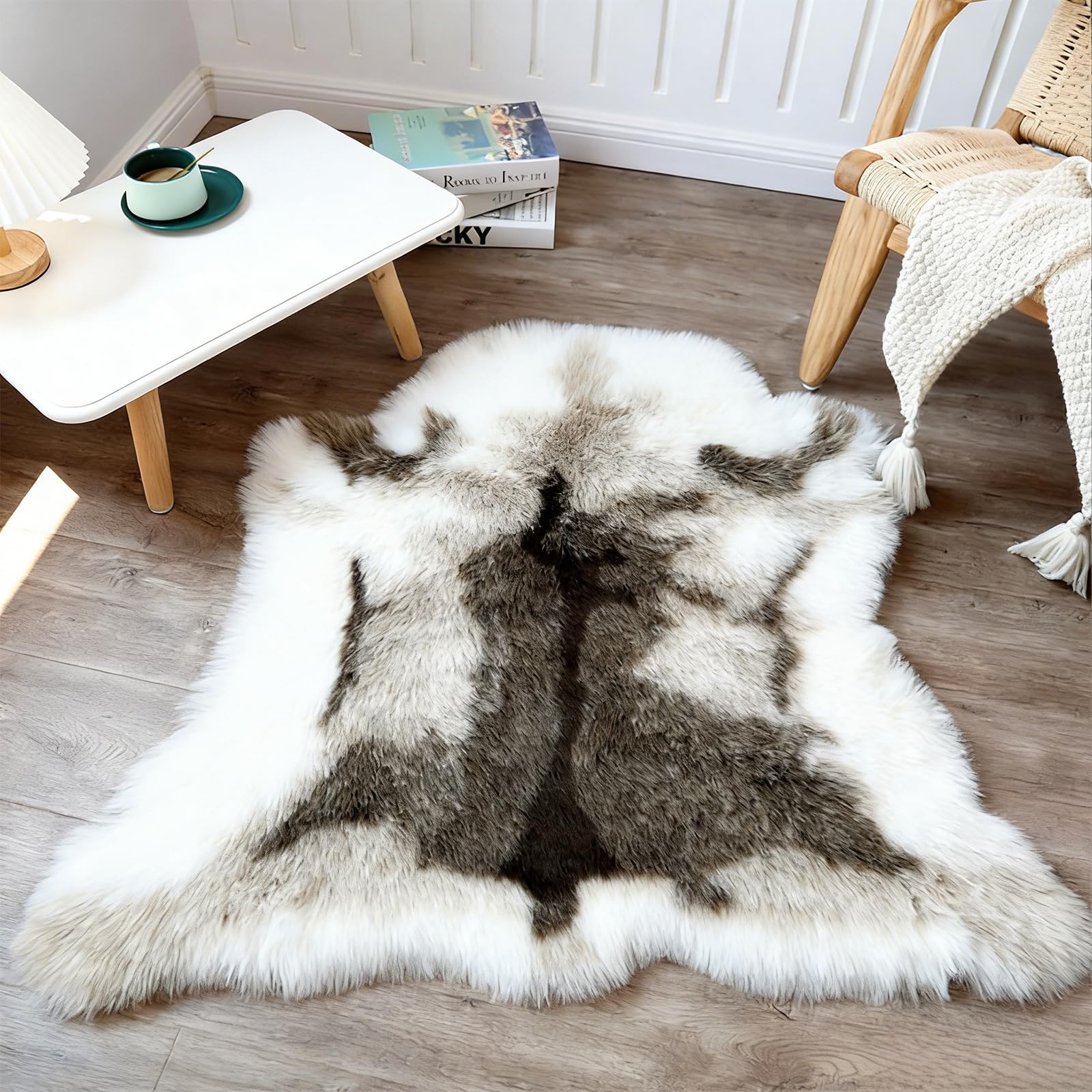 Kunstfell Rentierfell Teppich - 90x110cm Faux Lammfell Schaffell Teppich