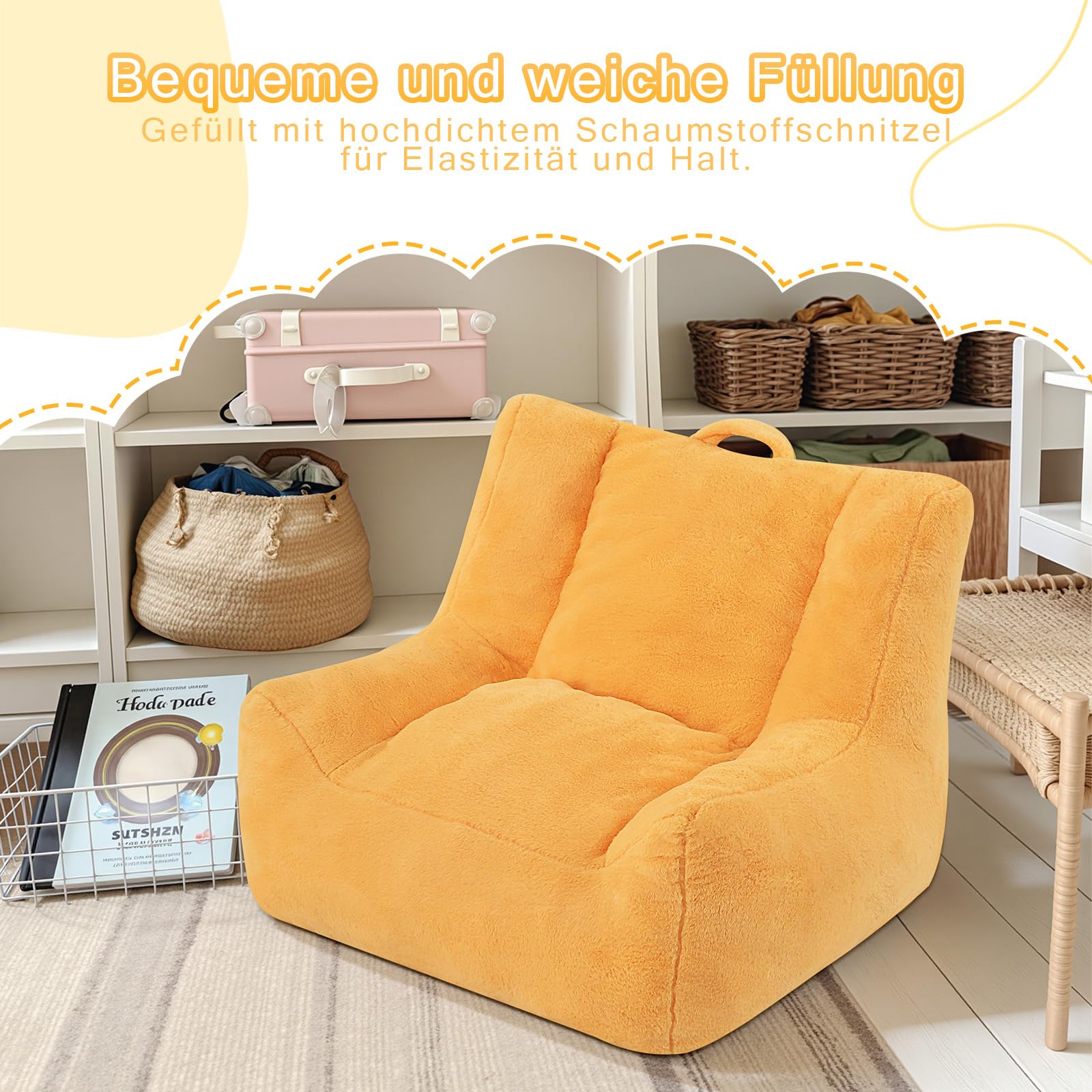 MeMoreCool Sitzsack Kinder, Baby Sessel mit Füllung Jungen und Mädchen, gemütliches Sofa mit Tasche für Spielzimmer, Sitzsäcke fürs Kuschelecke Kinderzimmer, Gelb