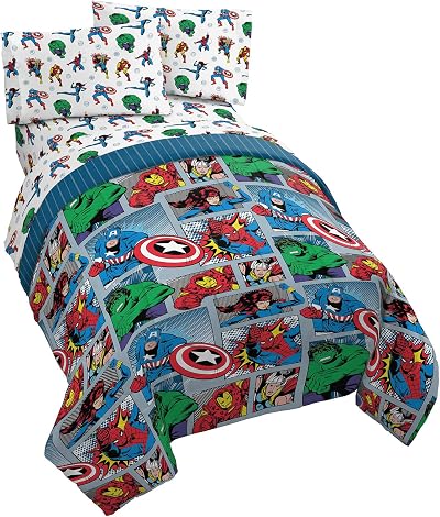 Jay Franco Marvel Avengers Fighting Team 4 Piece Twin Bed Set - Includes Reversible Comforter & Sheet Set Bedding - Super Soft Fade Resistant Microfiber (Official Marvel Product)