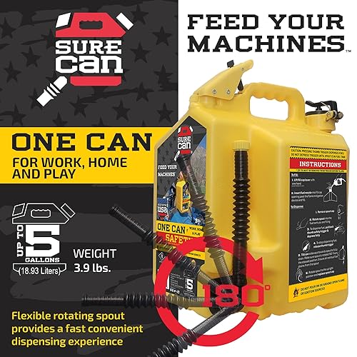 Miniatura 3 de Surecan Lata de seguridad tipo II de 5 galones – Boquilla giratoria flexible, tanque sin derrames, autoventilación, gatillo de pulgar y bidón