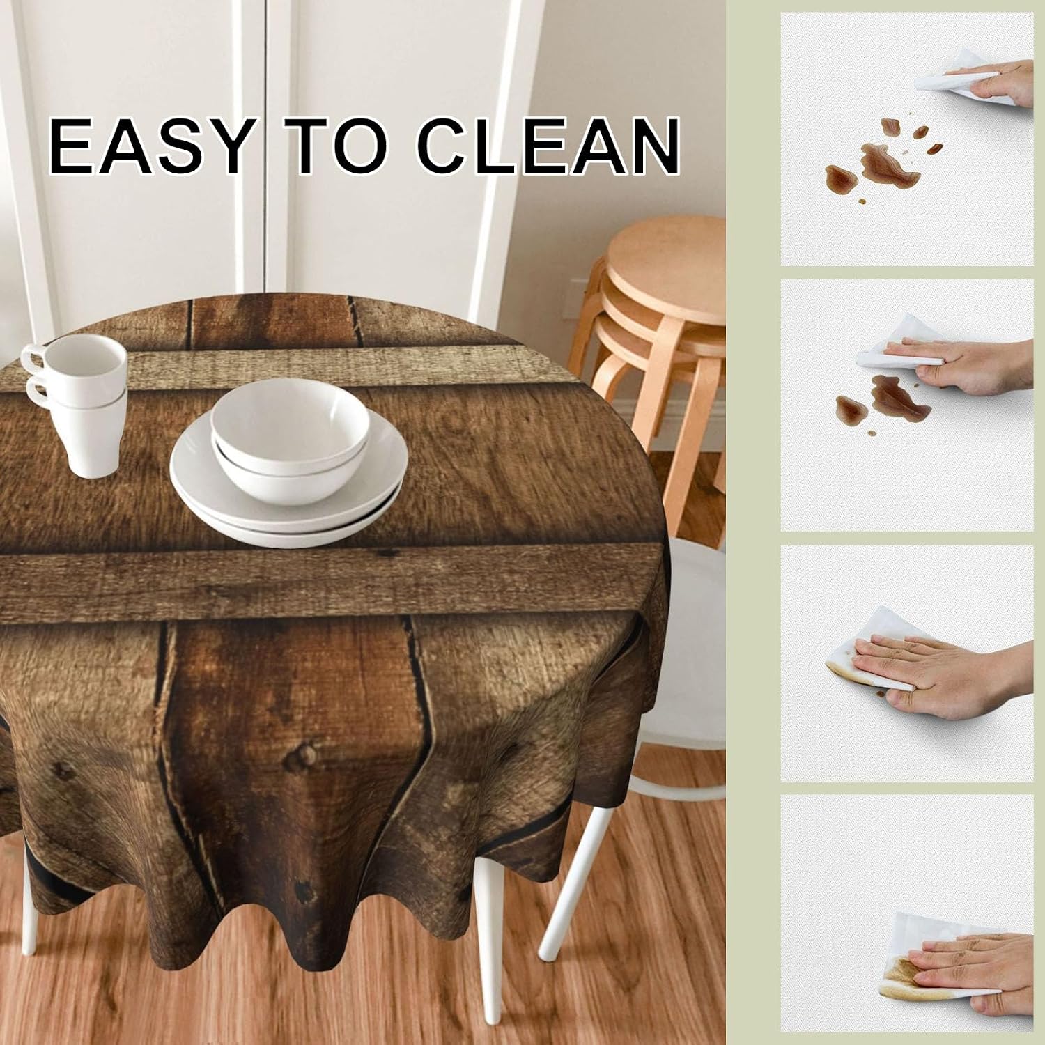 Wooden Plank Table Cloth Round Cover Wood Grain Tablecloth Washable Polyester Tablecloths for Home Farmhouse Party Picnic Camping, Reusable Circle Cloths 63 Inch Style 3