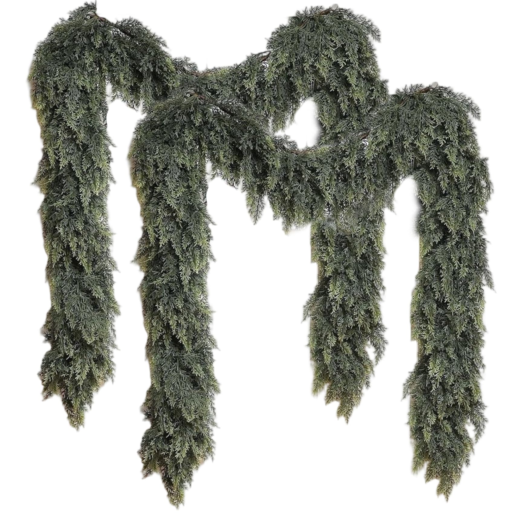 CAKEEYUM 2Pcs Cedar Garland for Christmas Decoration - 6FT Real Touch Cedar Garland, Realistic Winter Greenery for Mantel, Fireplace, Table, Door, Real Touch, Christmas Garlan
