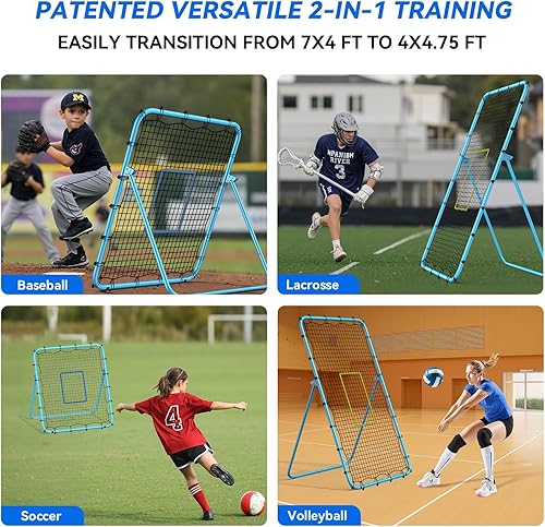 Miniatura 6 de SwingIt Sistema de red de rebote de voleibol 2 en 1, ajustable de 7 x 4 pies a 4 x 4.75 pies, red de rebote de 5 ángulos, equipo de entrenamiento