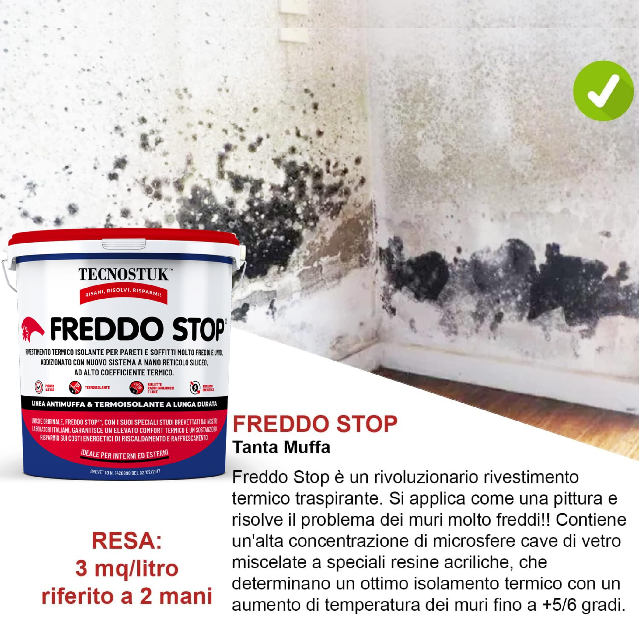 MASTERBRICO Kit Antimuffa per Muri interni con Pittura Bianca - Kit Muffa ko Freddo, Stop Master Paint, Pittura Antimuffa per interni (TANTA MUFFA)