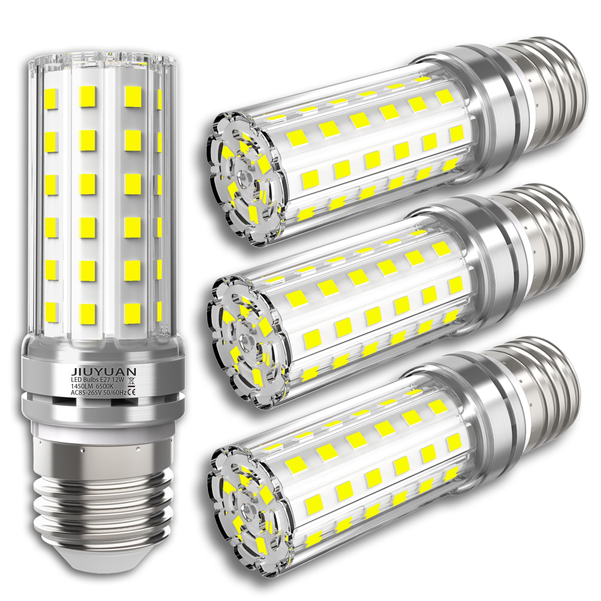 JIUYUAN Lampadina LED E27 12W 1450LM, 6500K Bianco Neutro Lampadine a LED di mais, E27 LED Lampadina 100W equivalenti a incandescenza, Non Dimmerabile-4 pezzi
