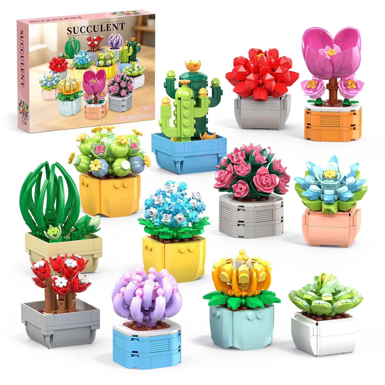 12 Pack Flowers Botanical Succulent Building Set for Adults Kids 6+